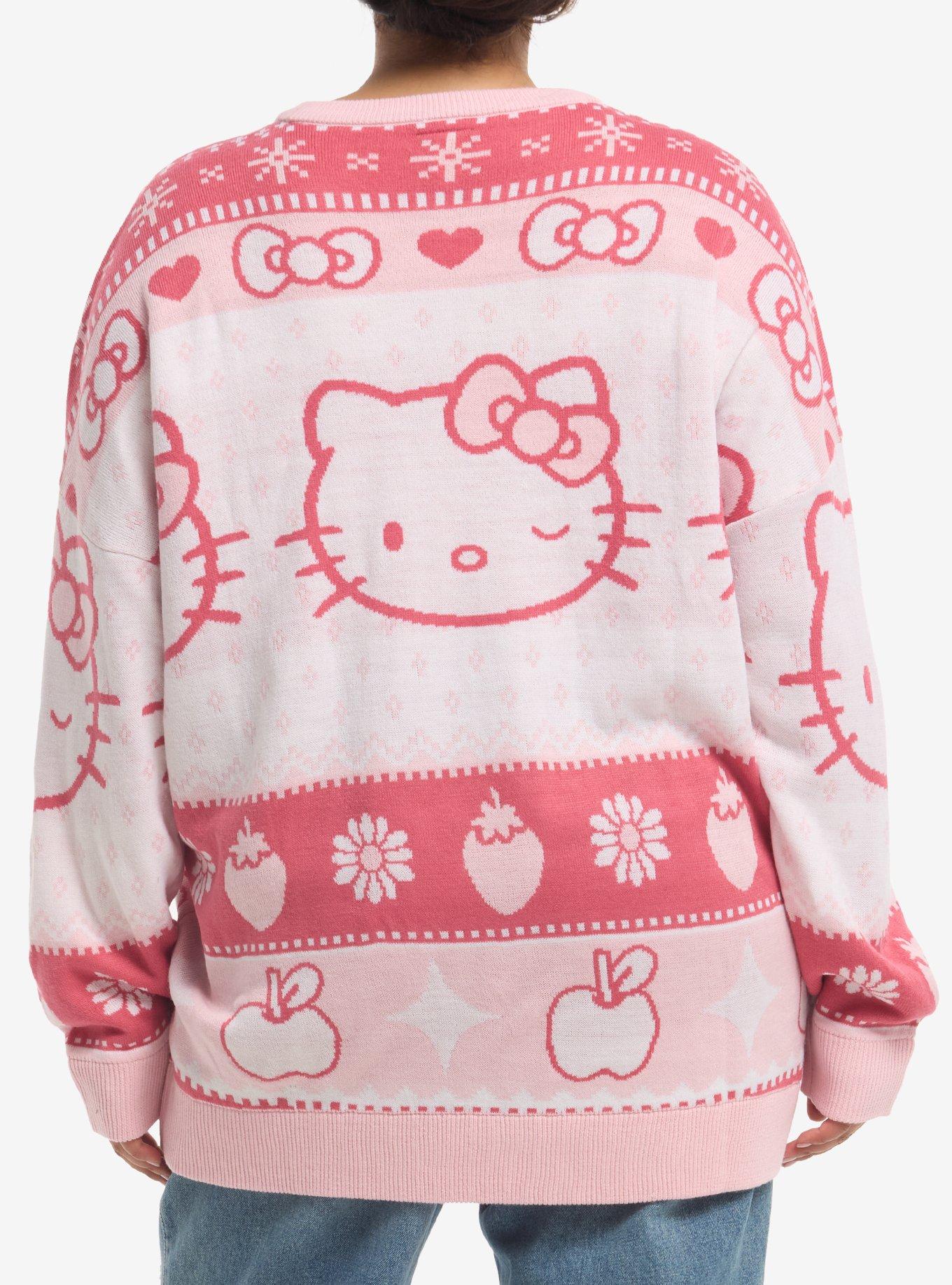 Hello Kitty Pink Fair Isle Girls Oversized Sweater Plus Size, MULTI, alternate - view 3