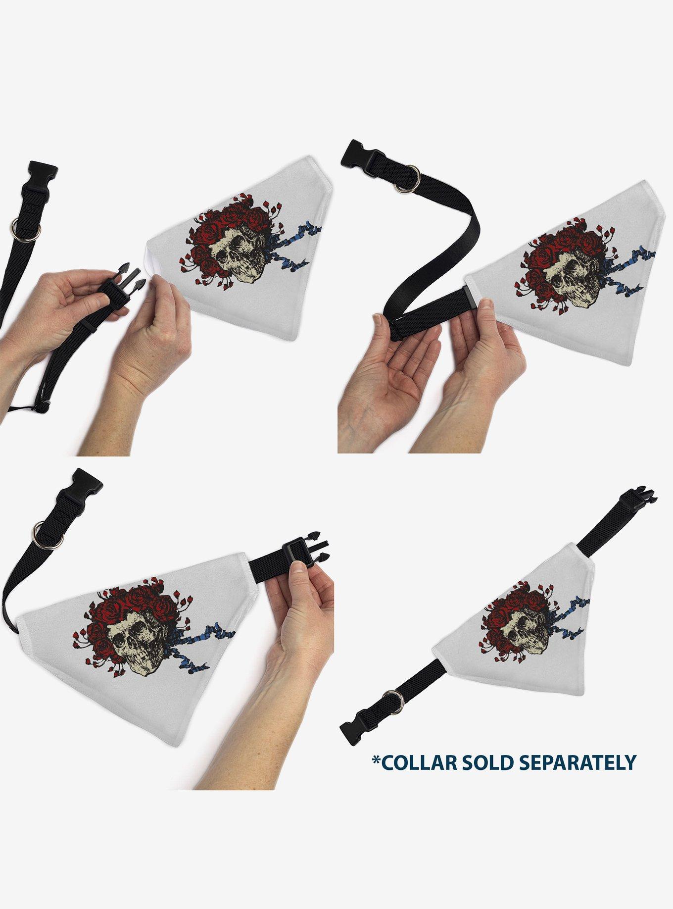 Grateful Dead Skull and Rose Face Slip On Collar Pet Bandana - Bandana Only, , alternate