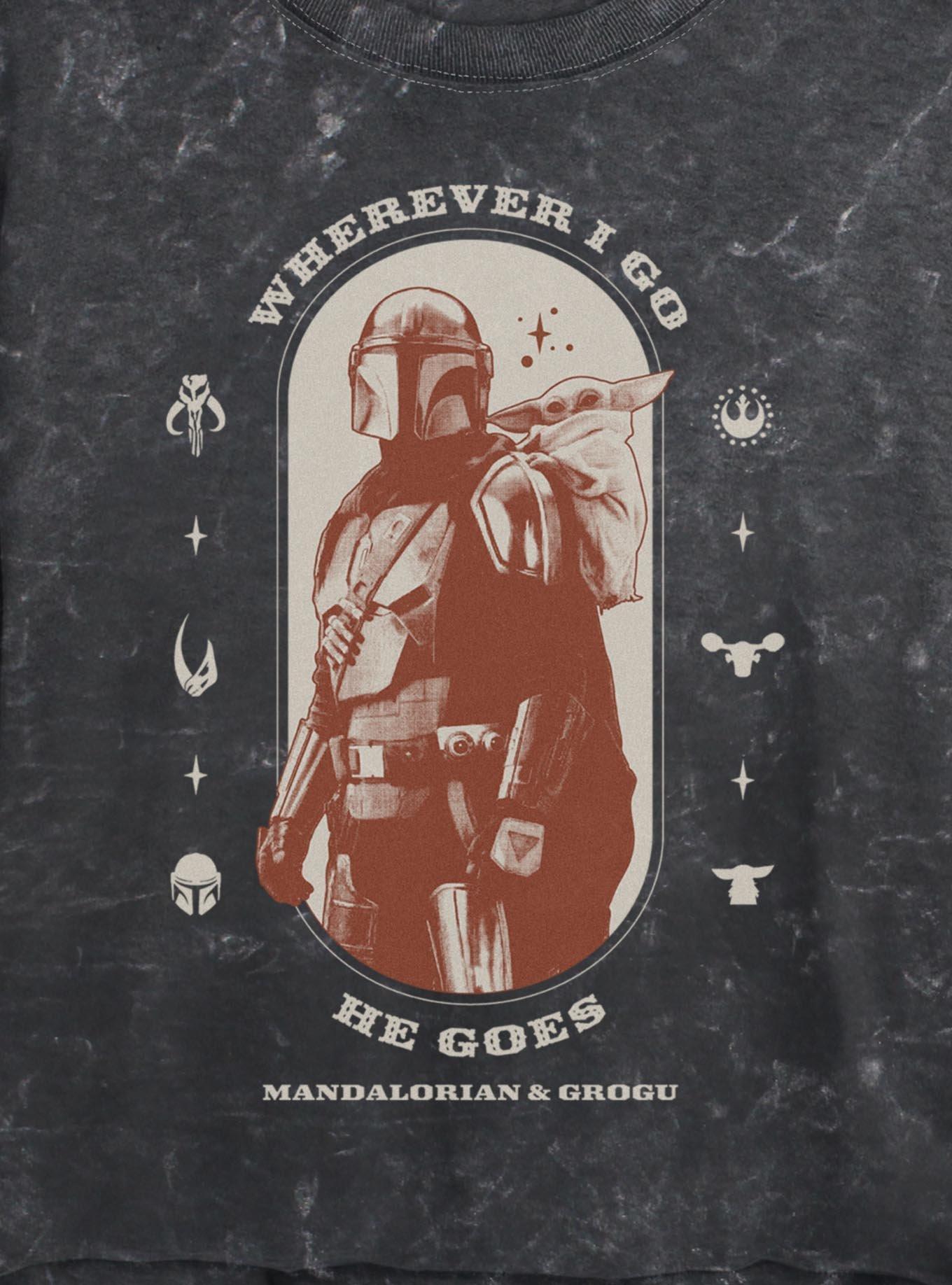 Star Wars The Mandalorian & Grogu I Go He Goes Girls Mineral Wash Crop T-Shirt, , hi-res