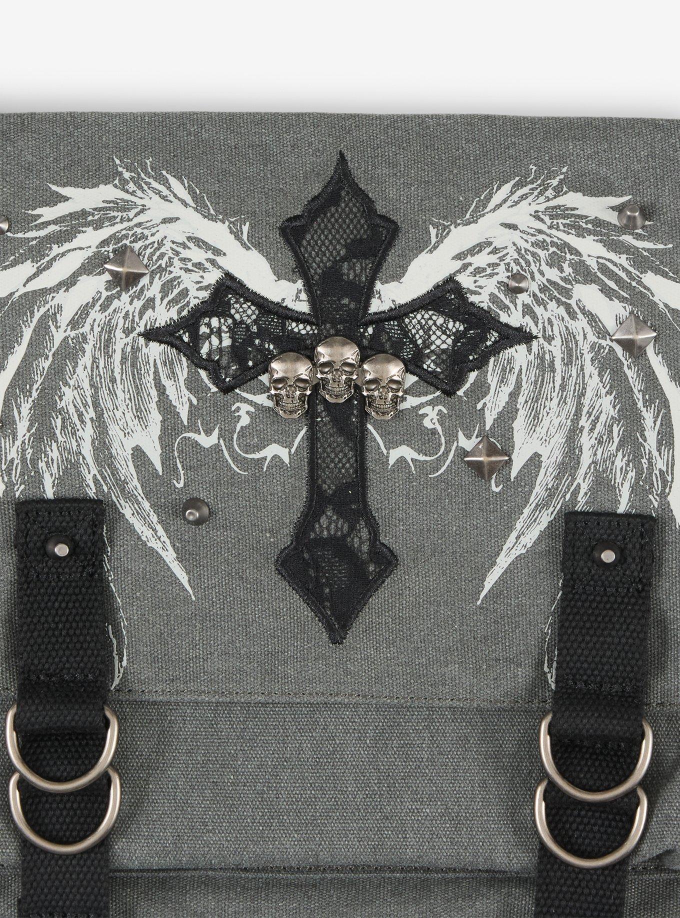 Social Collision Lace Cross Skull Messenger Bag, , alternate - view 4