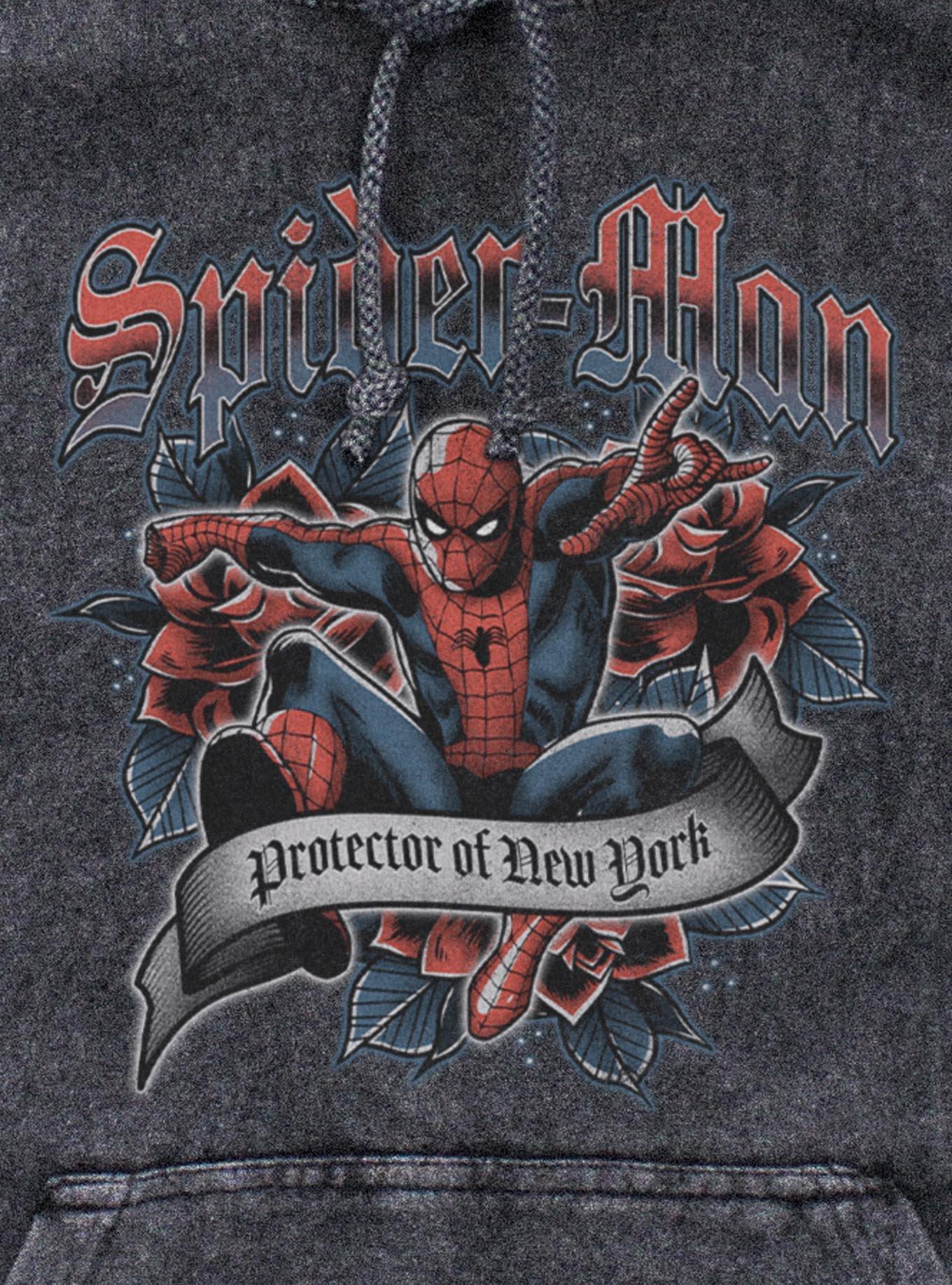 Marvel Spider-Man Tattoo Mineral Wash Hoodie Hot Topic Exclusive, , hi-res