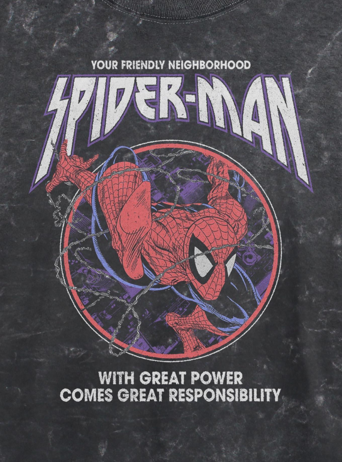 Marvel Spider-Man Your Friendly Neighborhood Girls Mineral Wash Crop T-Shirt Hot Topic Exclusive, , hi-res