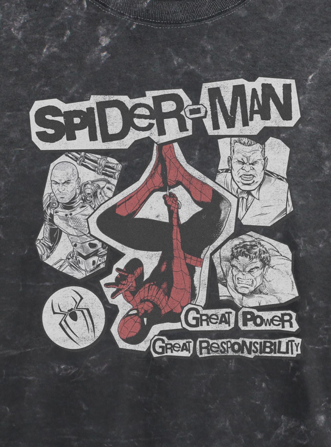 Marvel Spider-Man: Brand New Day Great Power Girls Mineral Wash Crop T-Shirt Hot Topic Exclusive, , hi-res