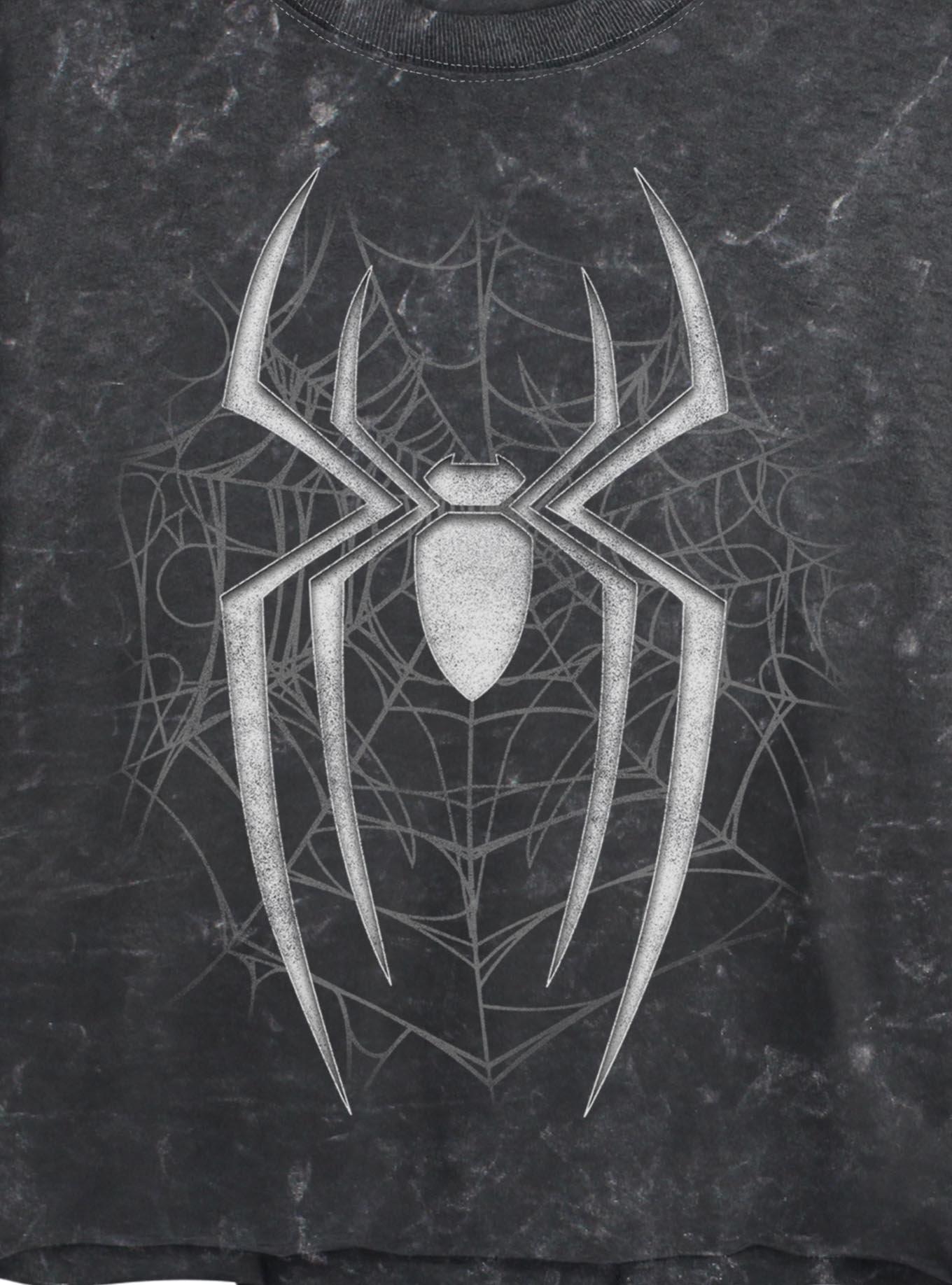 Marvel Spider-Man: Brand New Day Dark Spiderweb Girls Mineral Wash Crop T-Shirt Hot Topic Exclusive, , hi-res