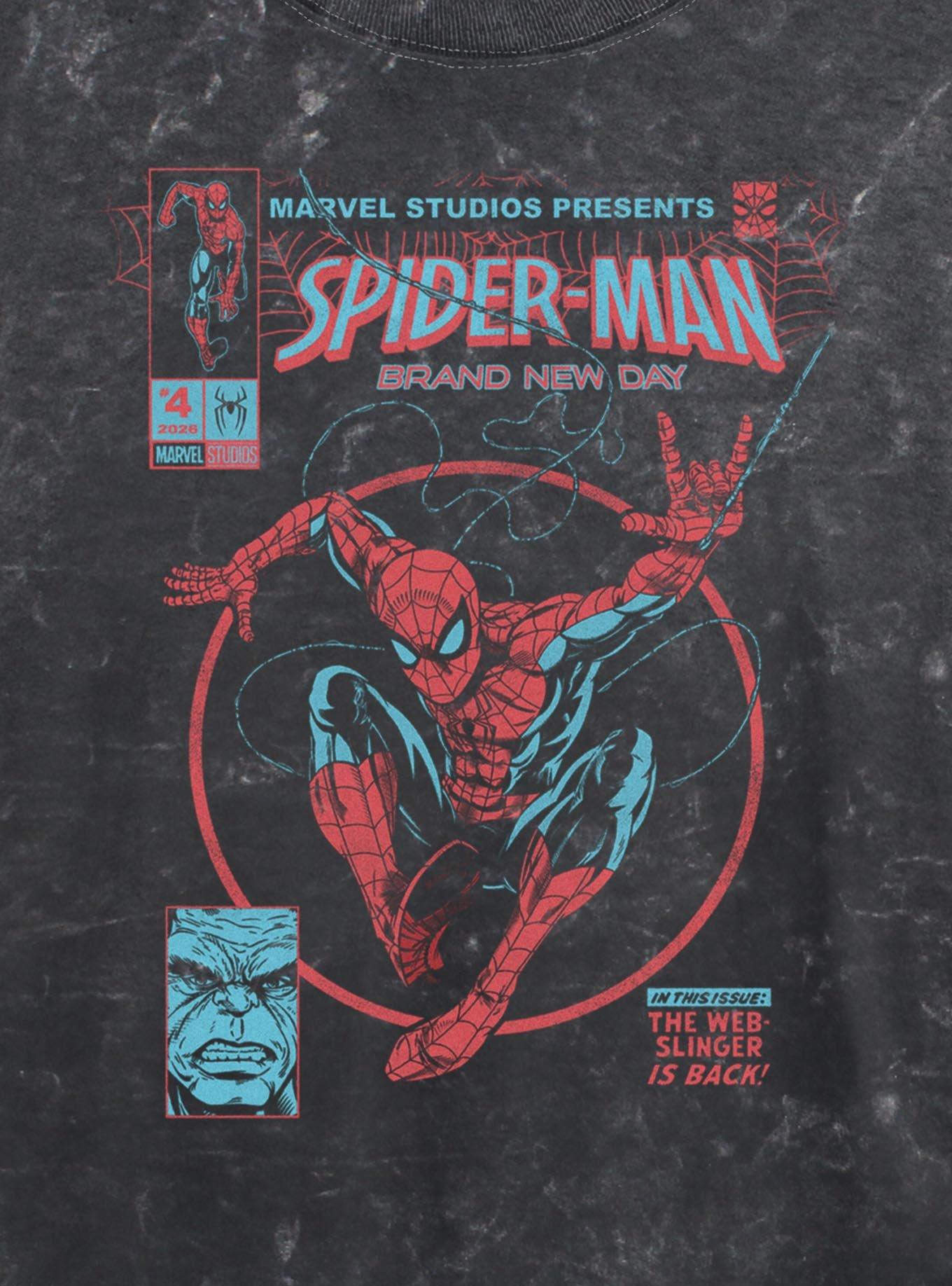 Marvel Spider-Man: Brand New Day Web Slinger Girls Mineral Wash Crop T-Shirt Hot Topic Exclusive, , hi-res