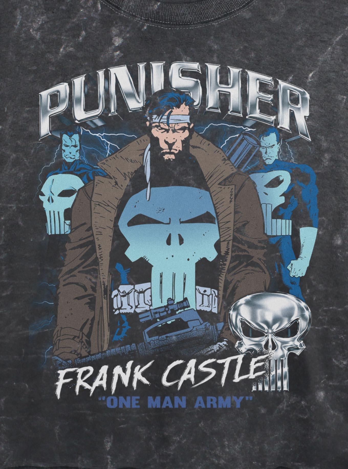Marvel Punisher Collage Girls Mineral Wash Crop T-Shirt Hot Topic Exclusive, , hi-res