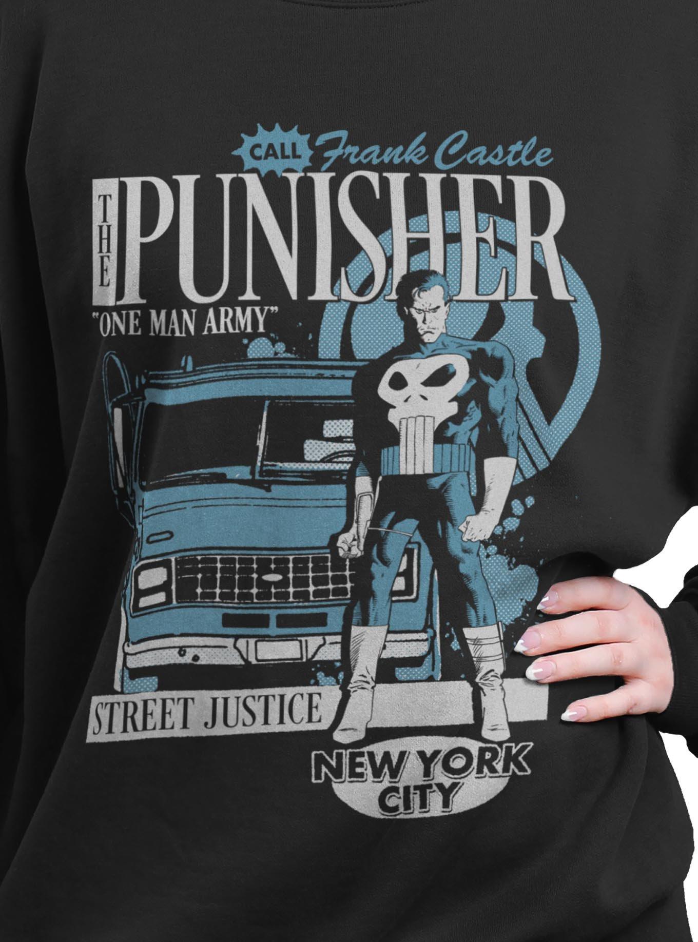 Marvel Punisher One Man Army Girls Oversized Sweatshirt Hot Topic Exclusive, , hi-res