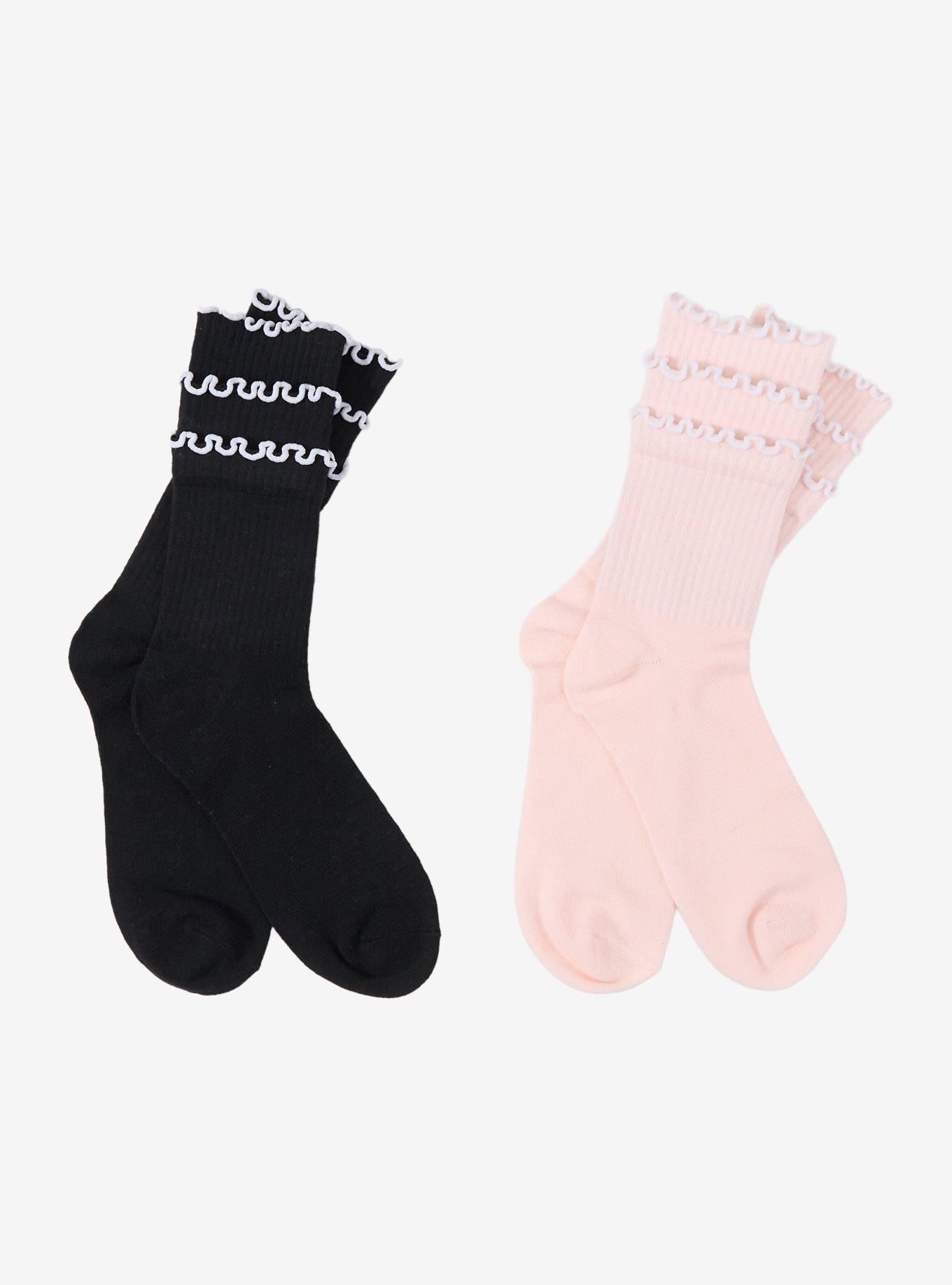 Black & Pink Ruffle Tier Crew Socks 2 Pair, , alternate - view 2