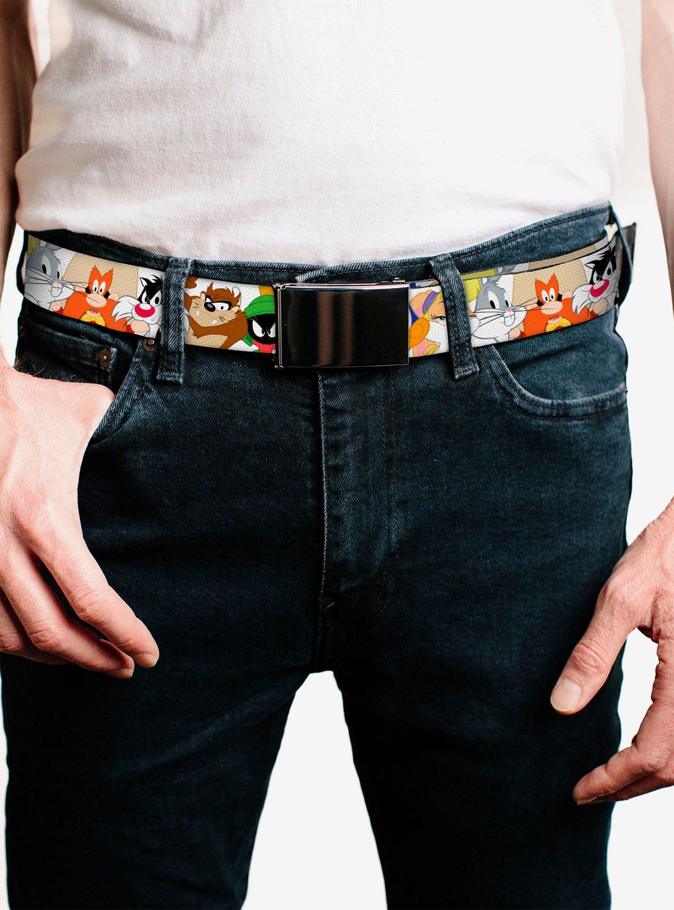 Looney Tunes Nine Character Faces White Clamp Buckle Belt