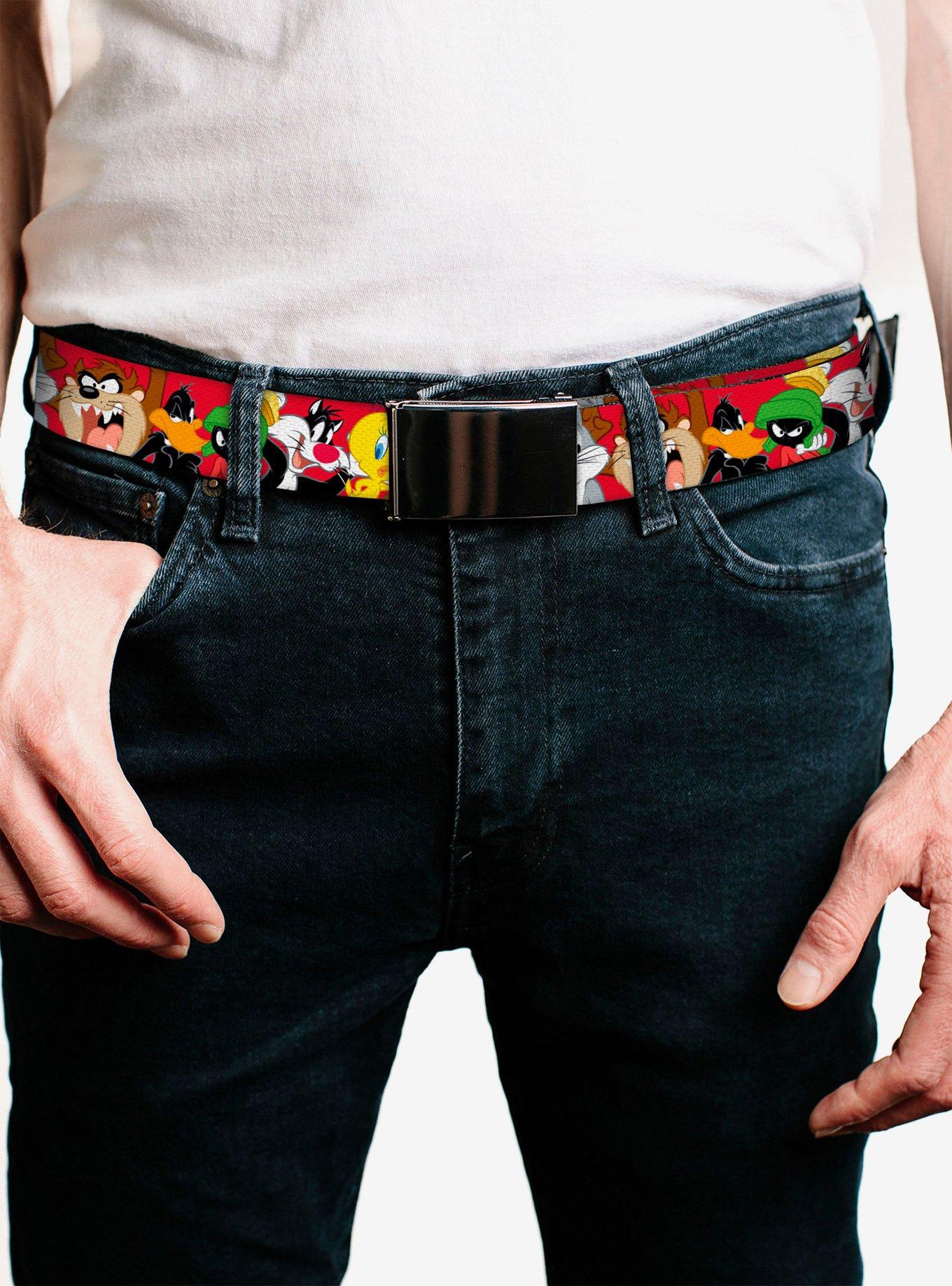 Looney Tunes Eight Character Faces Red Clamp Buckle Belt, , hi-res