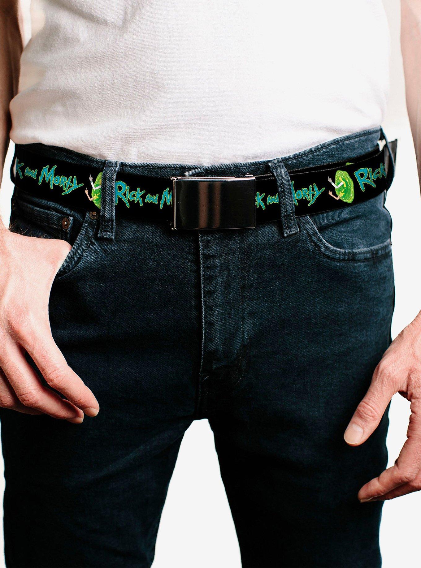Rick and Morty Title Logo Middle Finger Portal Jump Clamp Buckle Belt