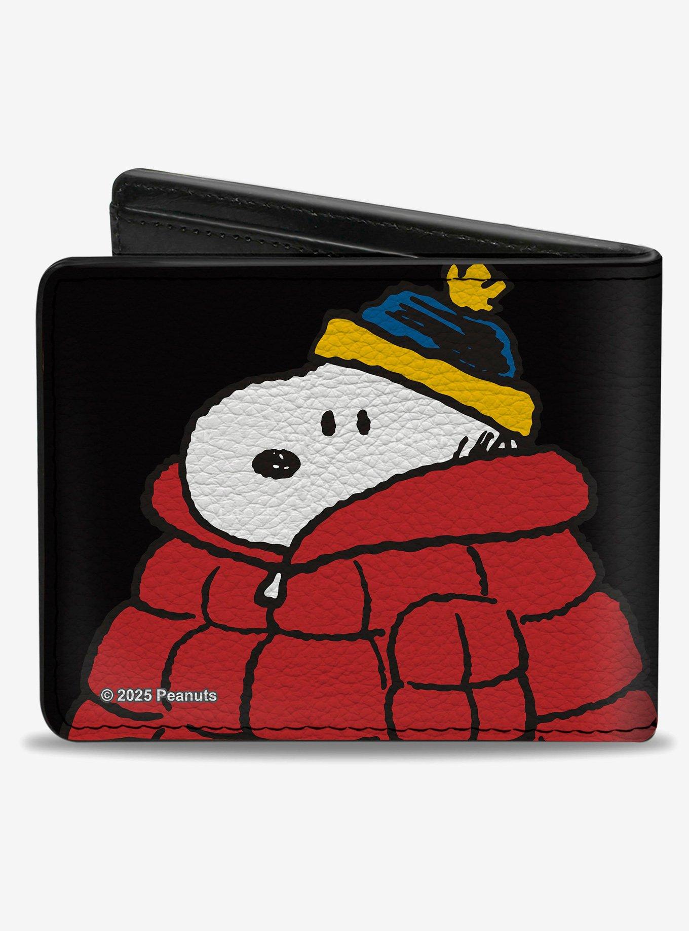 Peanuts Snoopy and Woodstock Holiday Red Puffer Jacket Pose Bifold Wallet, , hi-res