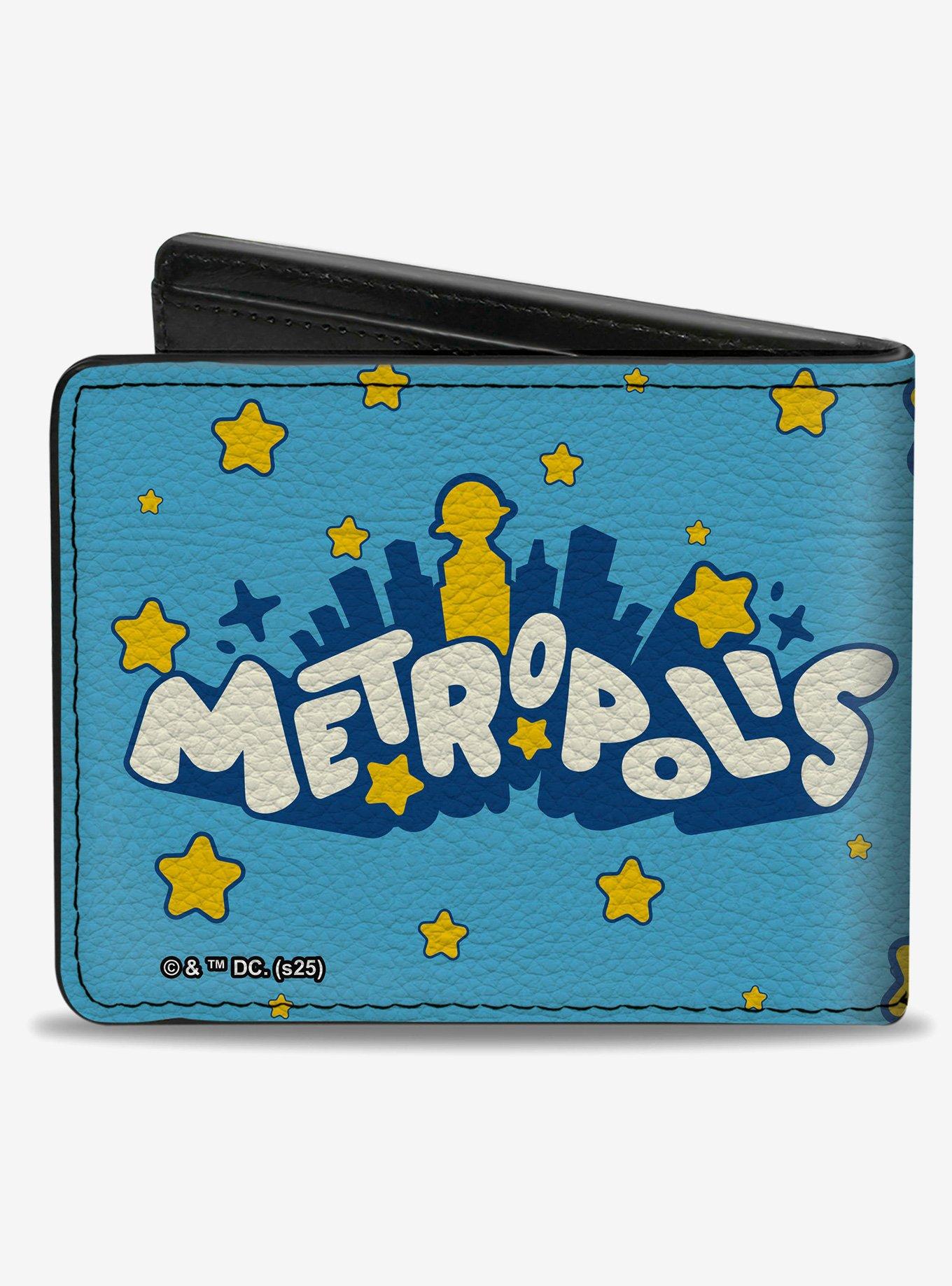 DC Comics Supergirl Pop Pose Metropolis Skyline Blues Yellow Bifold Wallet, , hi-res