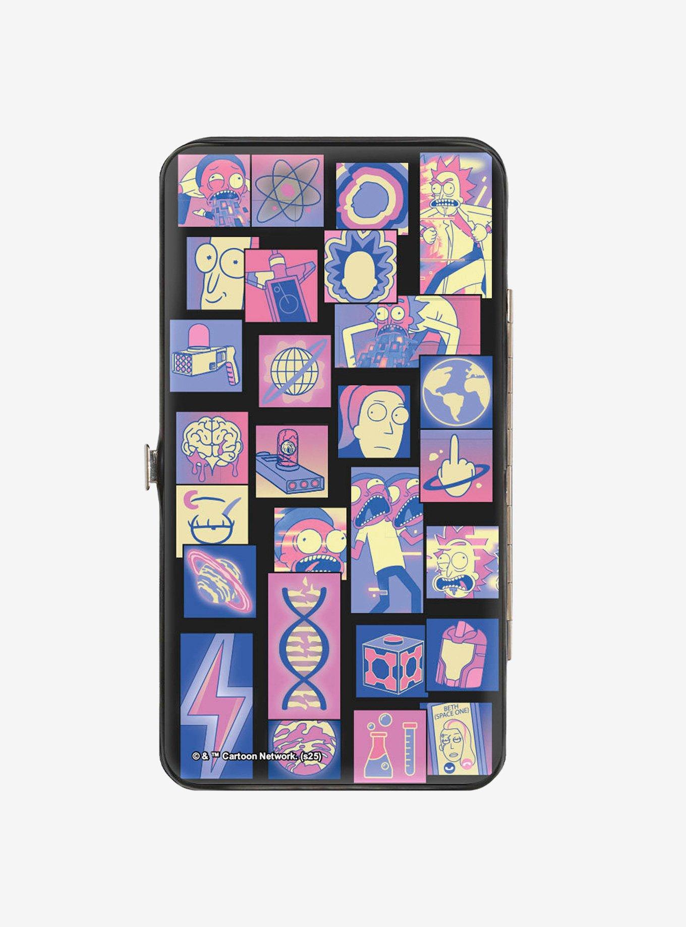 Rick and Morty Portal Pose and Icon Blocks Collage Pink Hinged Wallet, , hi-res