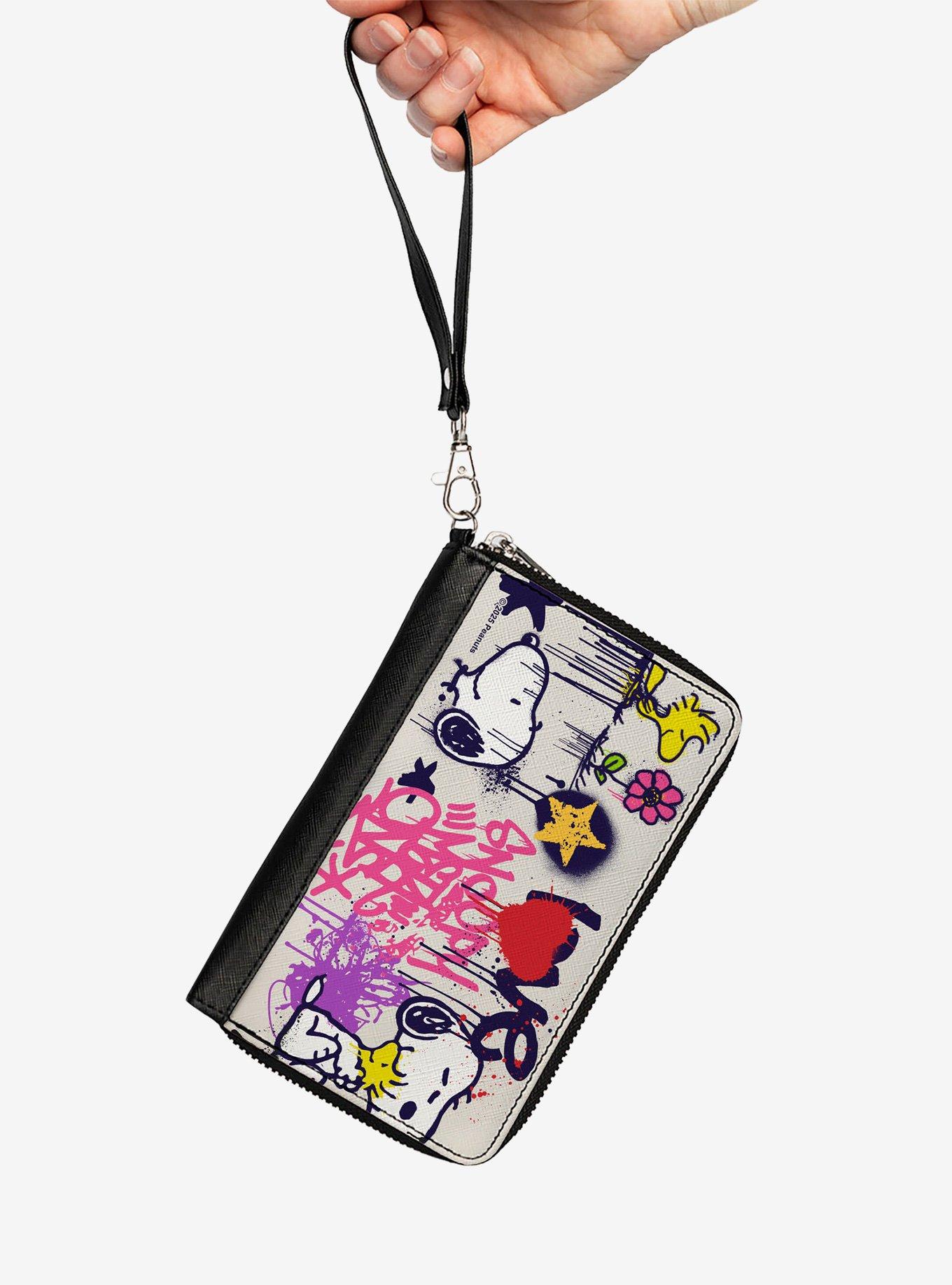 Peanuts Snoopy and Woodstock Graffiti Collage Multi Zip Around Wallet