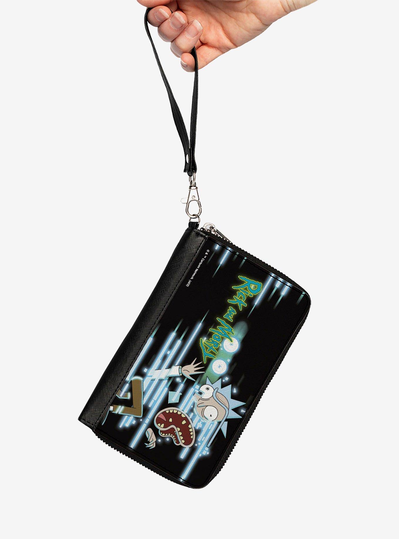 Rick and Morty Rick Face Glitch Pose and Title Logo Zip Around Wallet, , hi-res