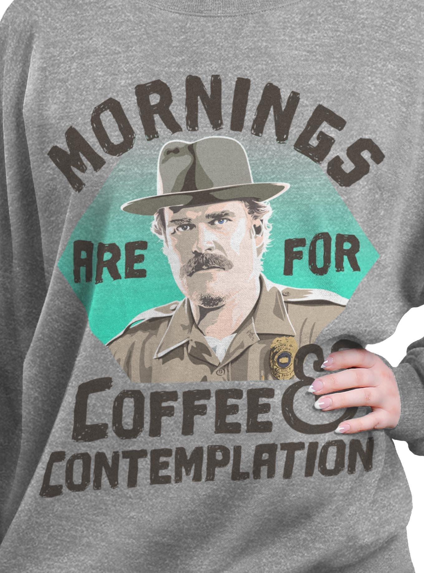 Stranger Things Hopper Coffee Morning Womens Oversized Sweatshirt, HEATHER GR, alternate - view 2