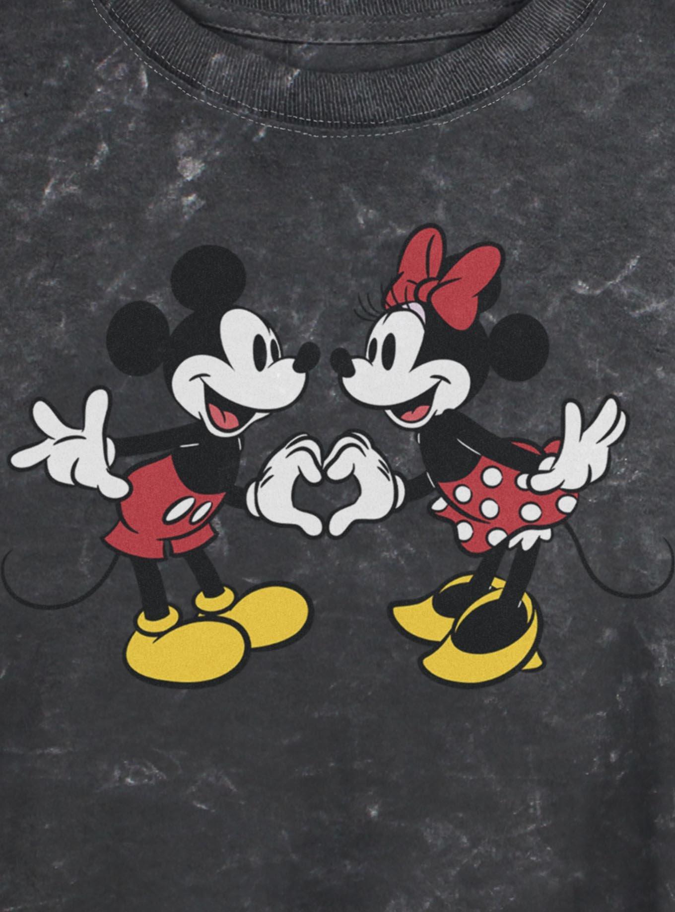 Disney Mickey Mouse Couple Heart Mineral Wash Womens Crop T-Shirt