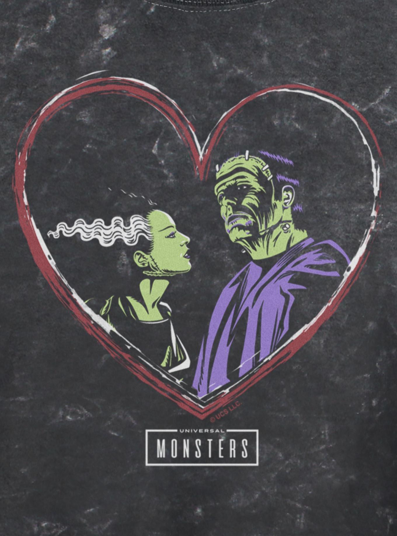 Universal Monsters Frankenstein & Bride Of Love Mineral Wash Womens Crop T-Shirt