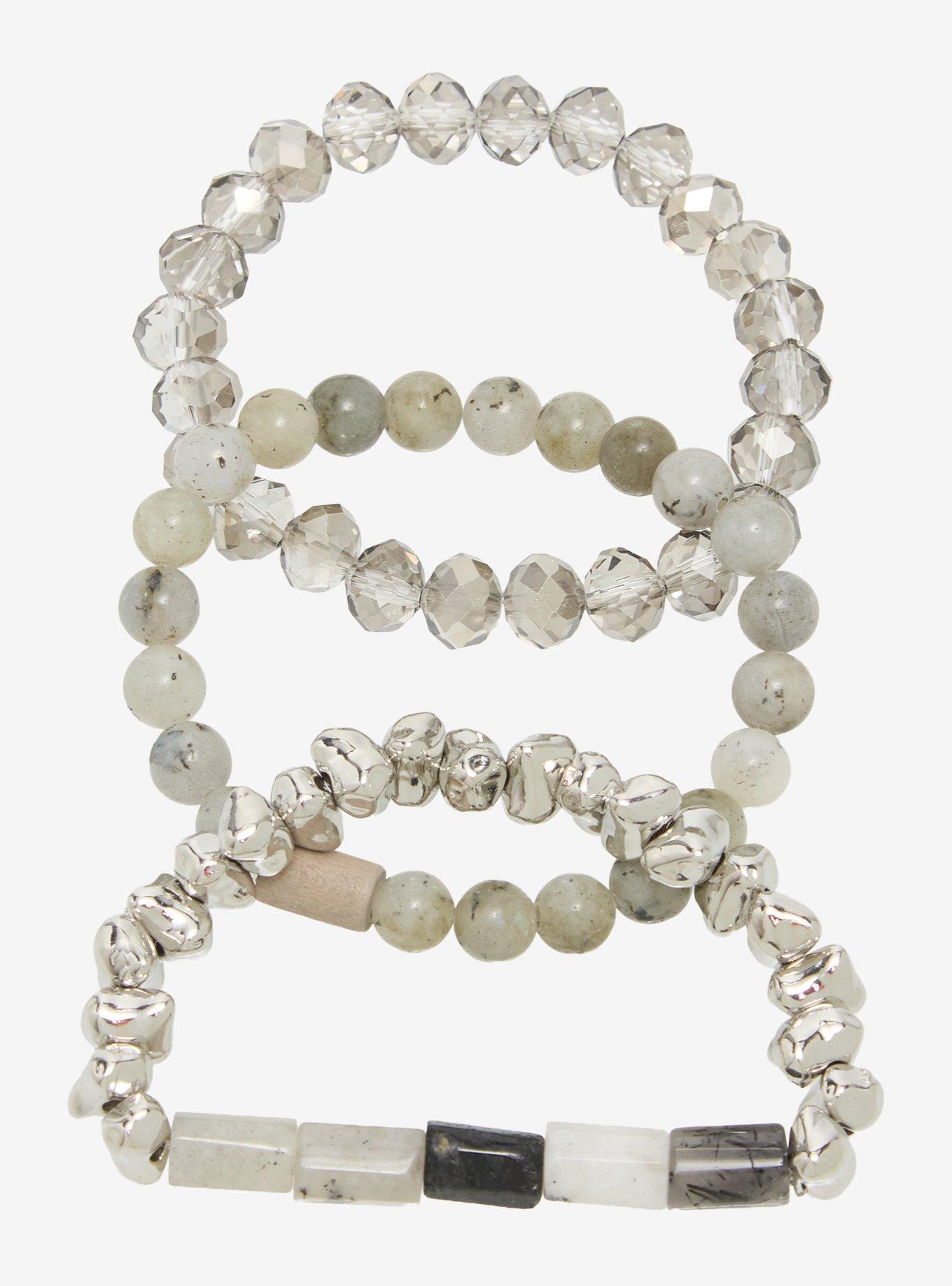 Thorn & Fable Grey Flecked Stone Bead Bracelet Set, , alternate - view 2