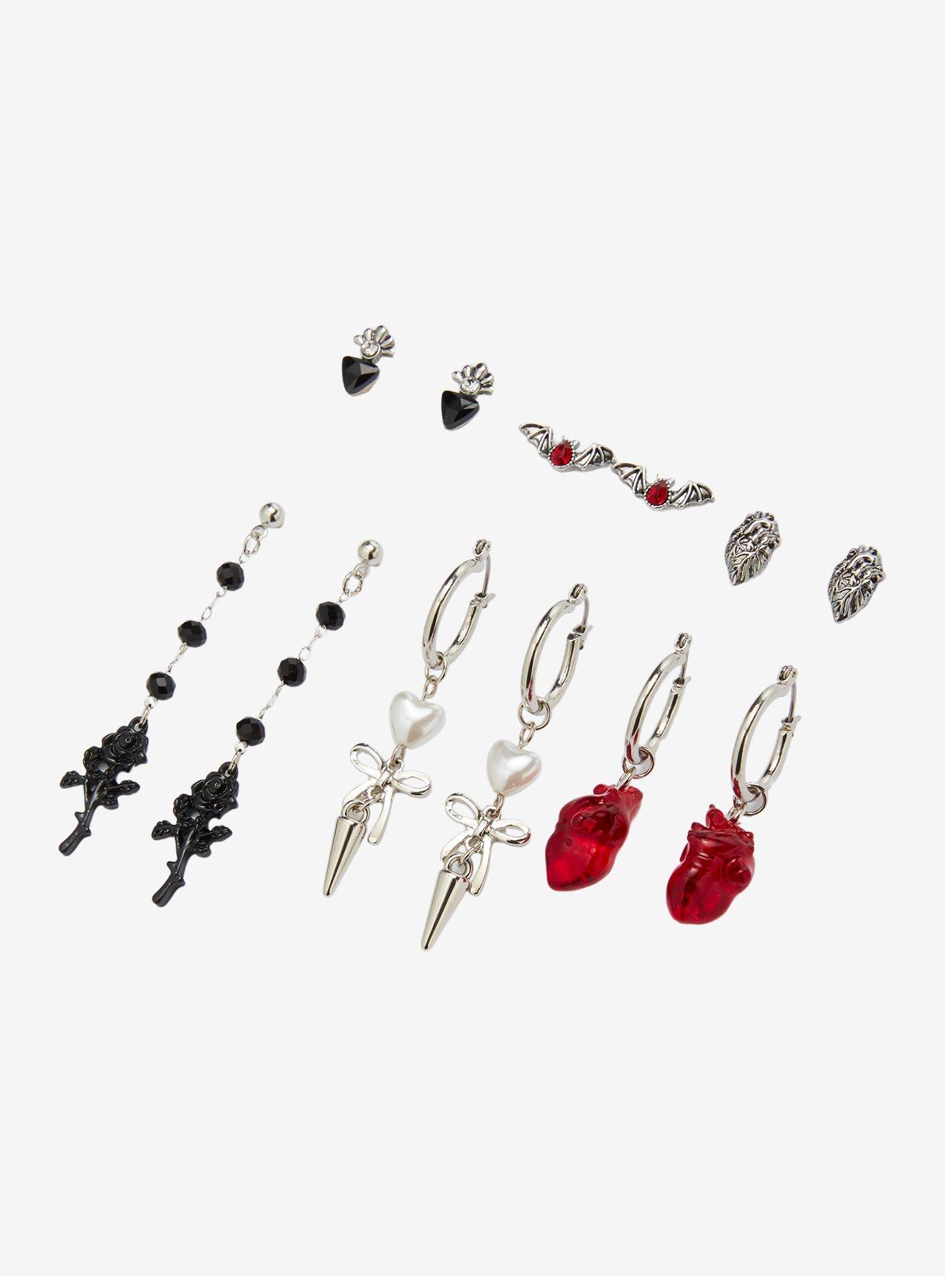 Cosmic Aura Black Rose Heart Vampire Earring Set, , alternate - view 3