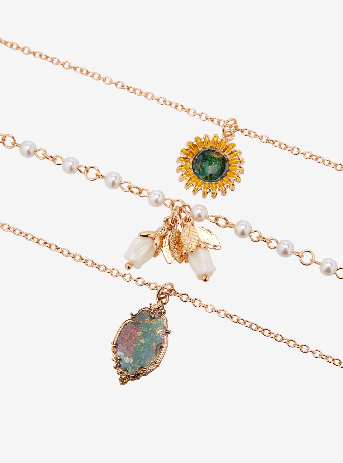 Thorn & Fable Gustav Klimt Flower Painting Necklace Set, , alternate - view 3
