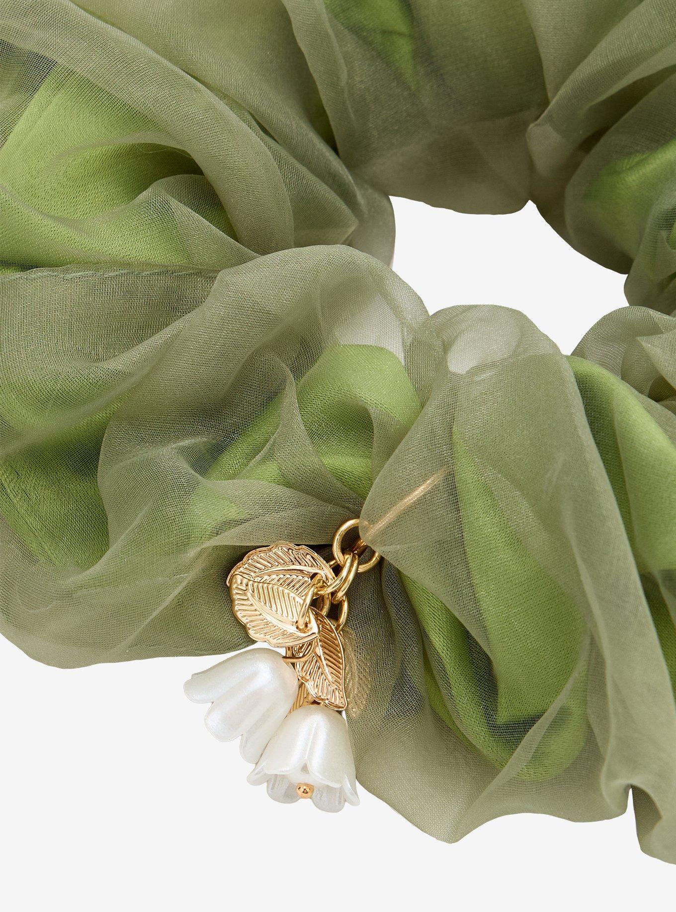 Thorn & Fable Green Lily Chiffon Hair Scrunchie, , alternate - view 3