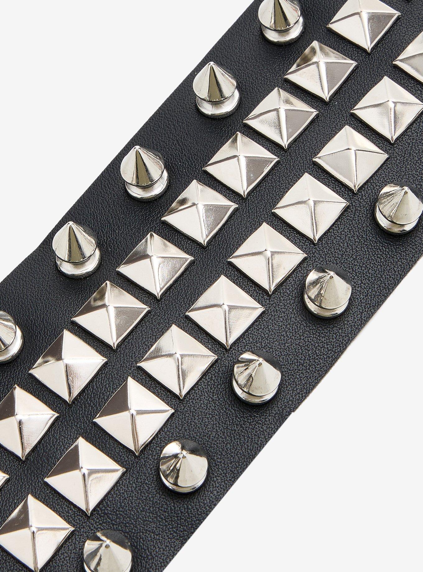 Social Collision Double Spike & Pyramid Stud Cuff Bracelet, , alternate - view 3