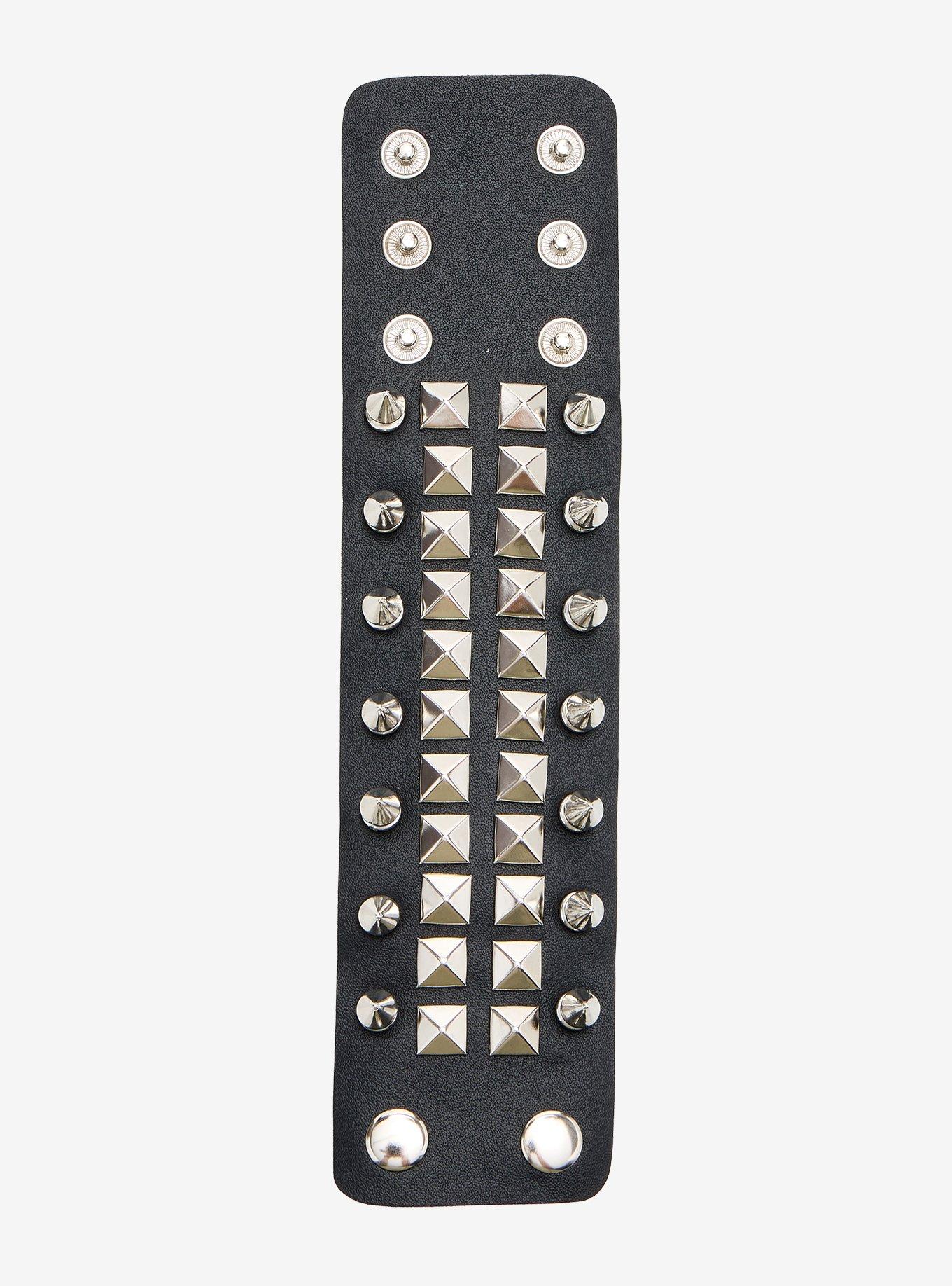 Social Collision Double Spike & Pyramid Stud Cuff Bracelet, , alternate - view 4