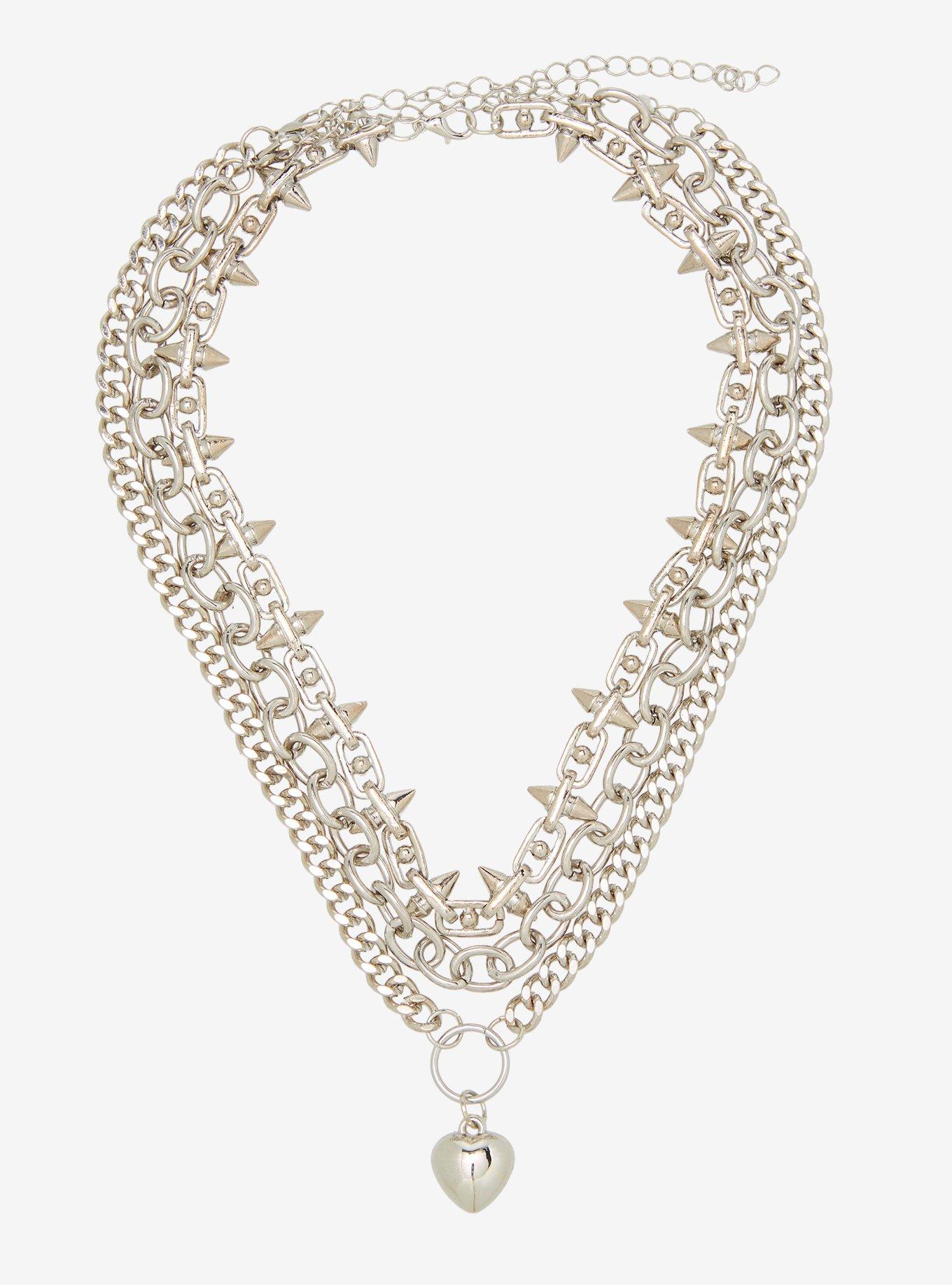 Social Collision Heart Spike Multi-Chain Necklace Set, , alternate - view 2
