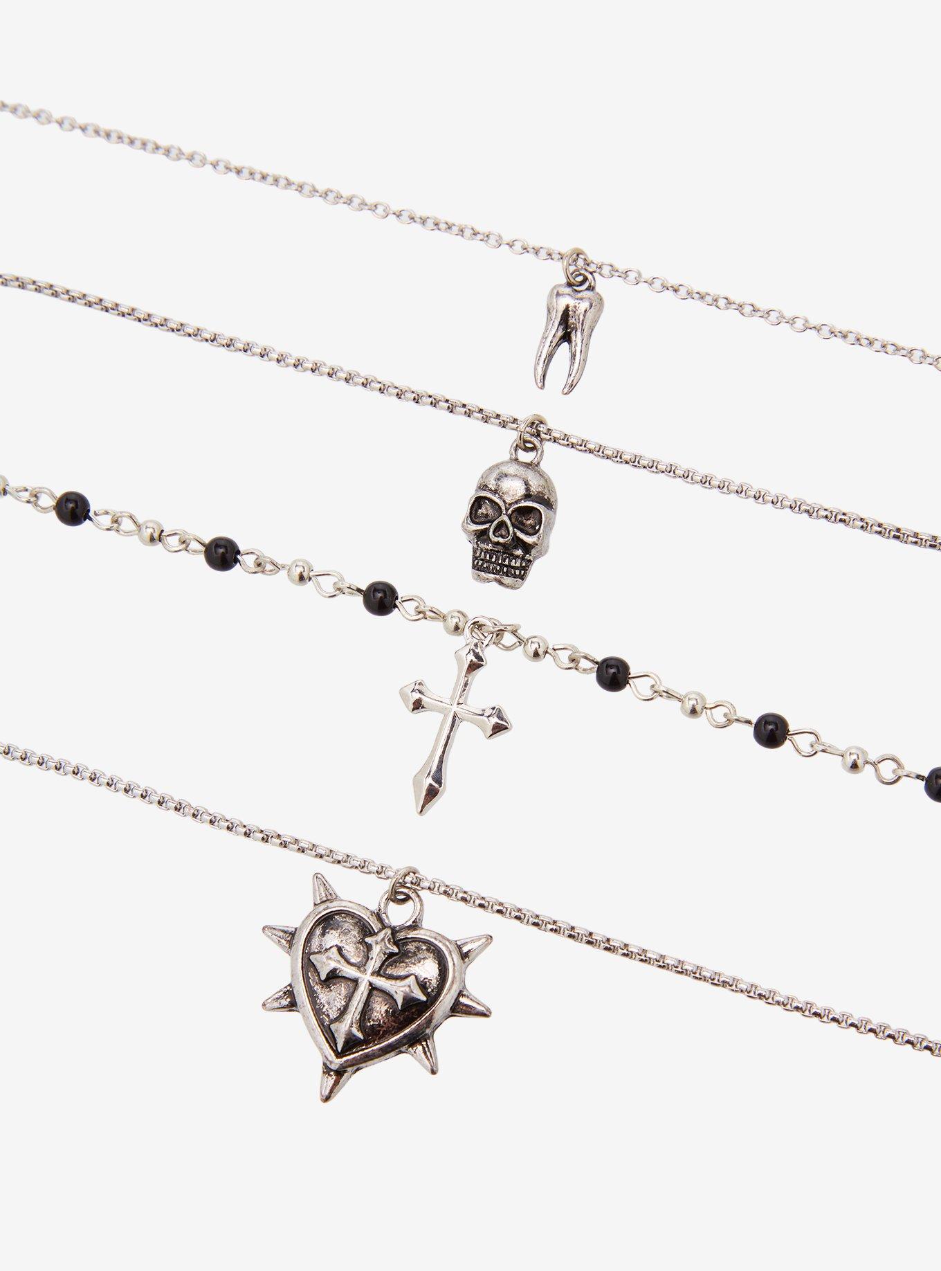 Social Collision Tooth Skull Cross Necklace Set, , alternate - view 3