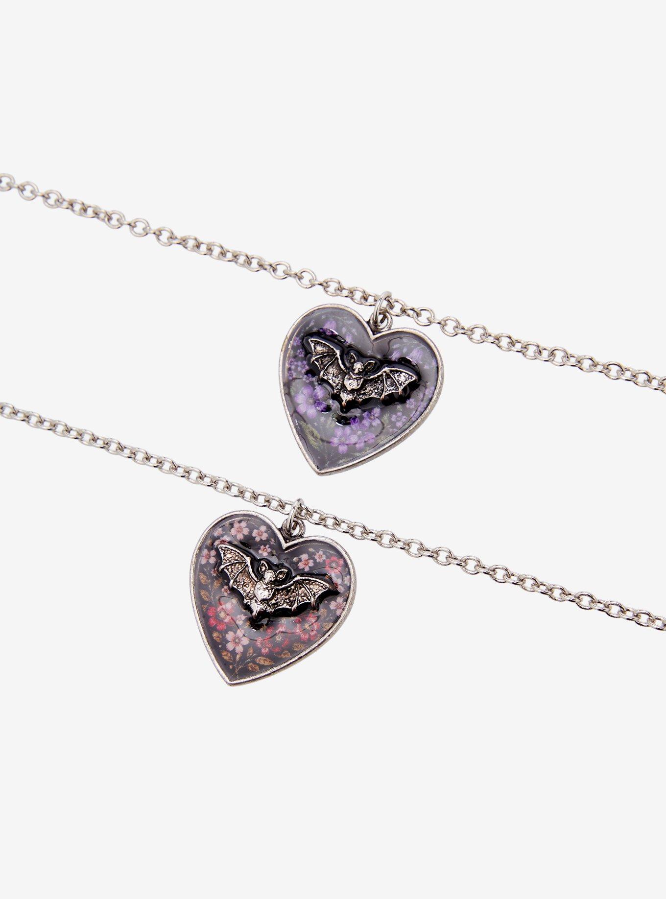 Cosmic Aura Bat Floral Heart Best Friend Necklace Set, , alternate - view 3