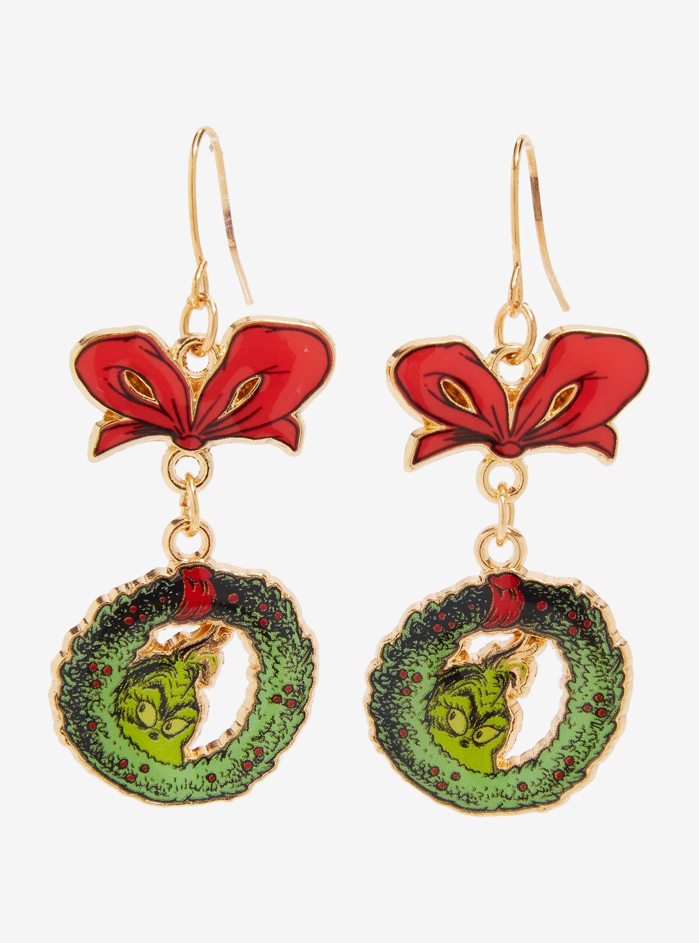 Dr. Seuss How The Grinch Stole Christmas! Wreath Drop Earrings, , alternate - view 2