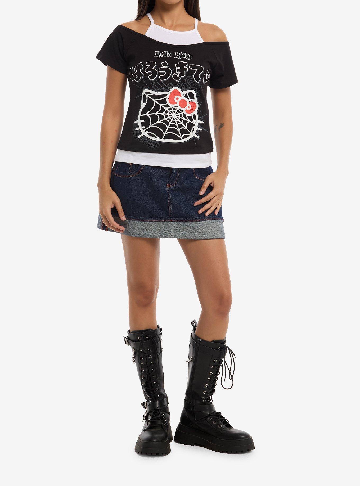 Hello Kitty Spiderweb Girls Cold-Shoulder Top, , hi-res