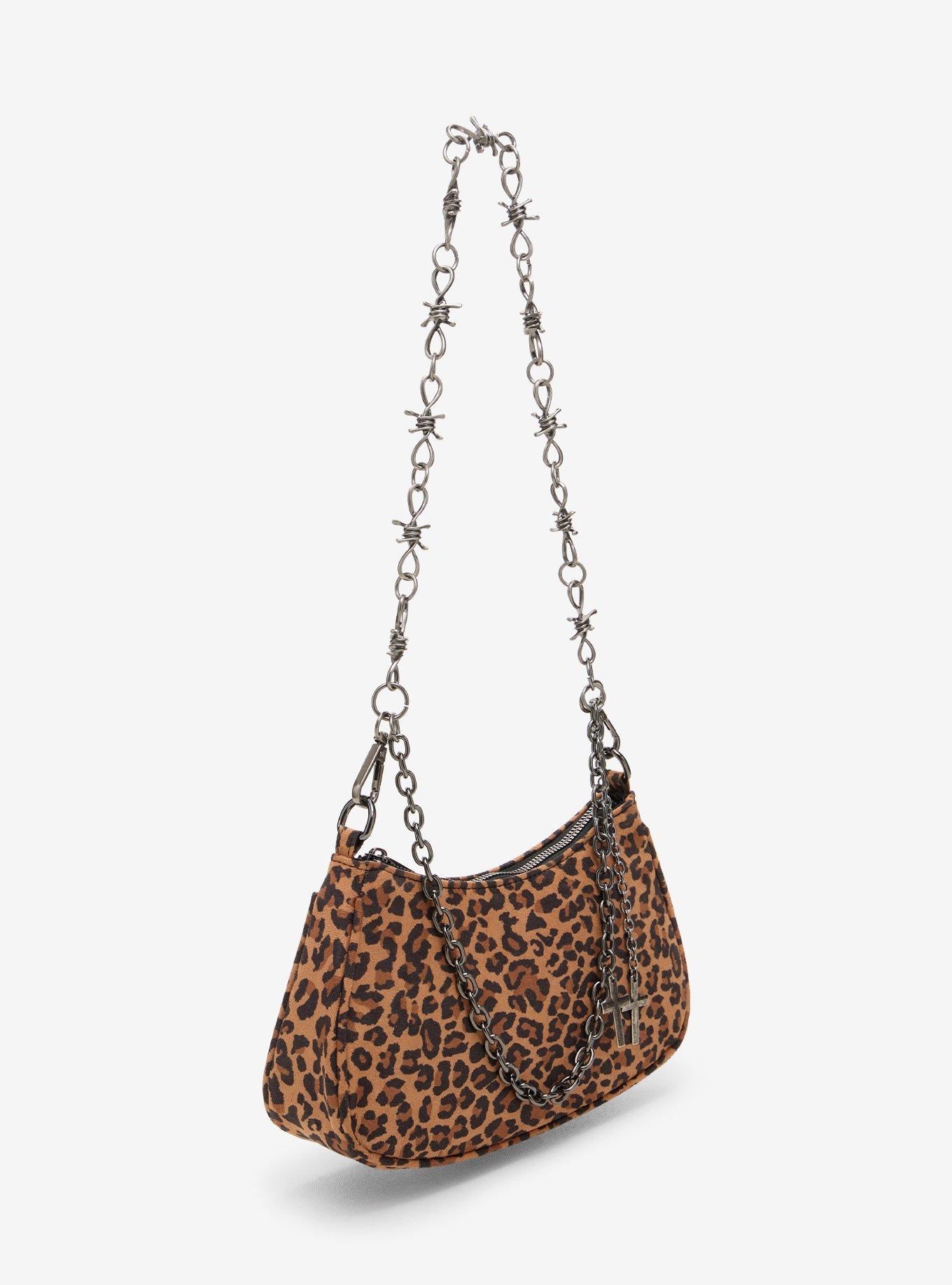Leopard Print Barbed Wire Chain Shoulder Bag, , alternate - view 2
