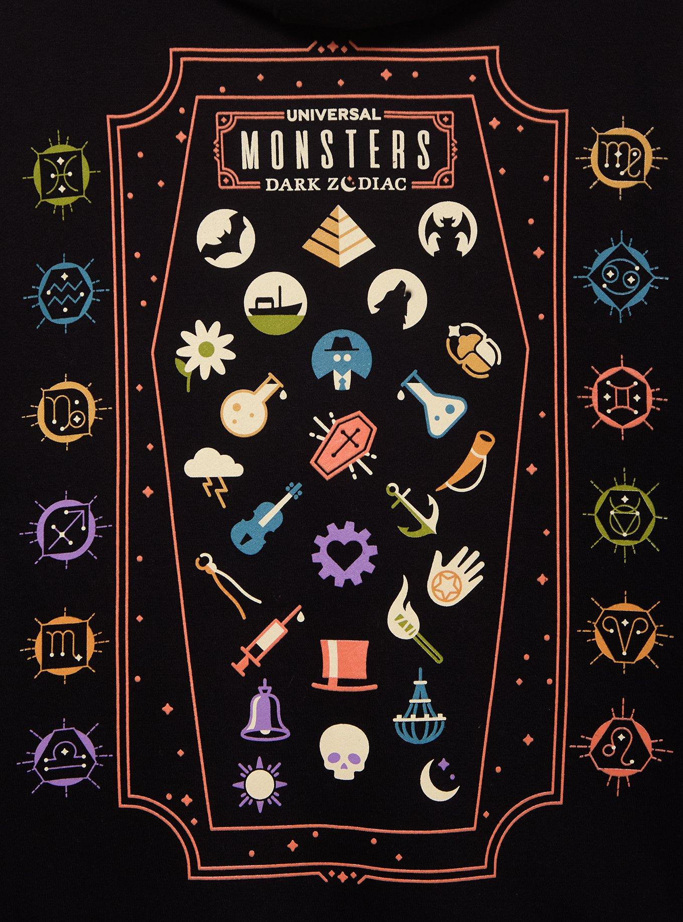 Universal Monsters Dark Zodiac Zippered Hoodie - BoxLunch Exclusive, BLACK, alternate - view 4