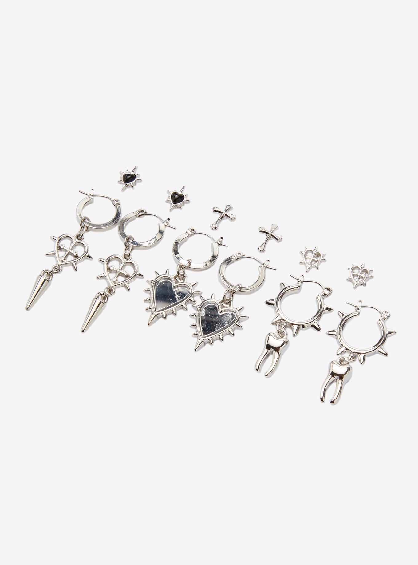 Social Collision Spiky Heart Cross Earring Set, , alternate - view 3