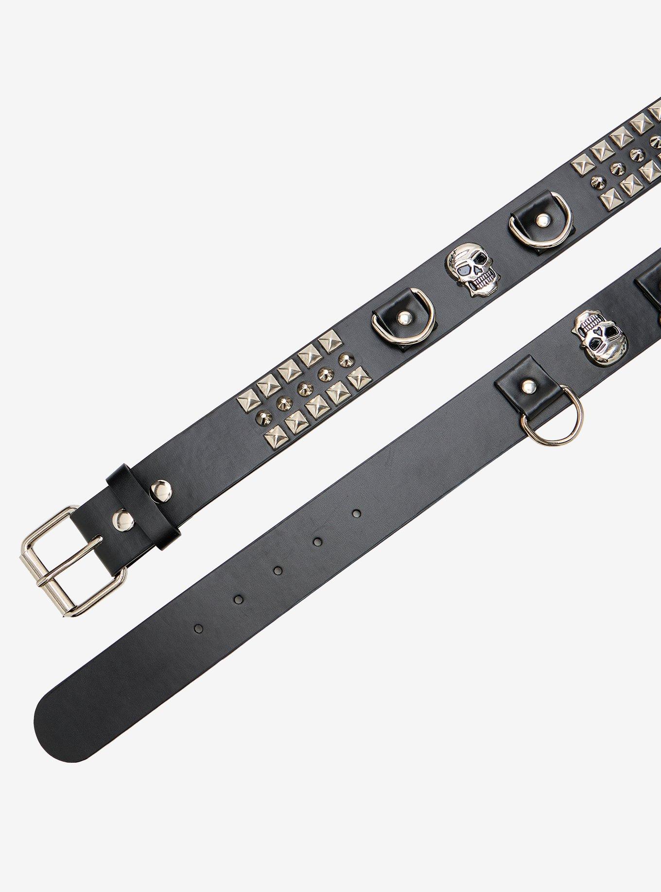 Skull Spike D-Ring Belt, SILVER, alternate - view 2
