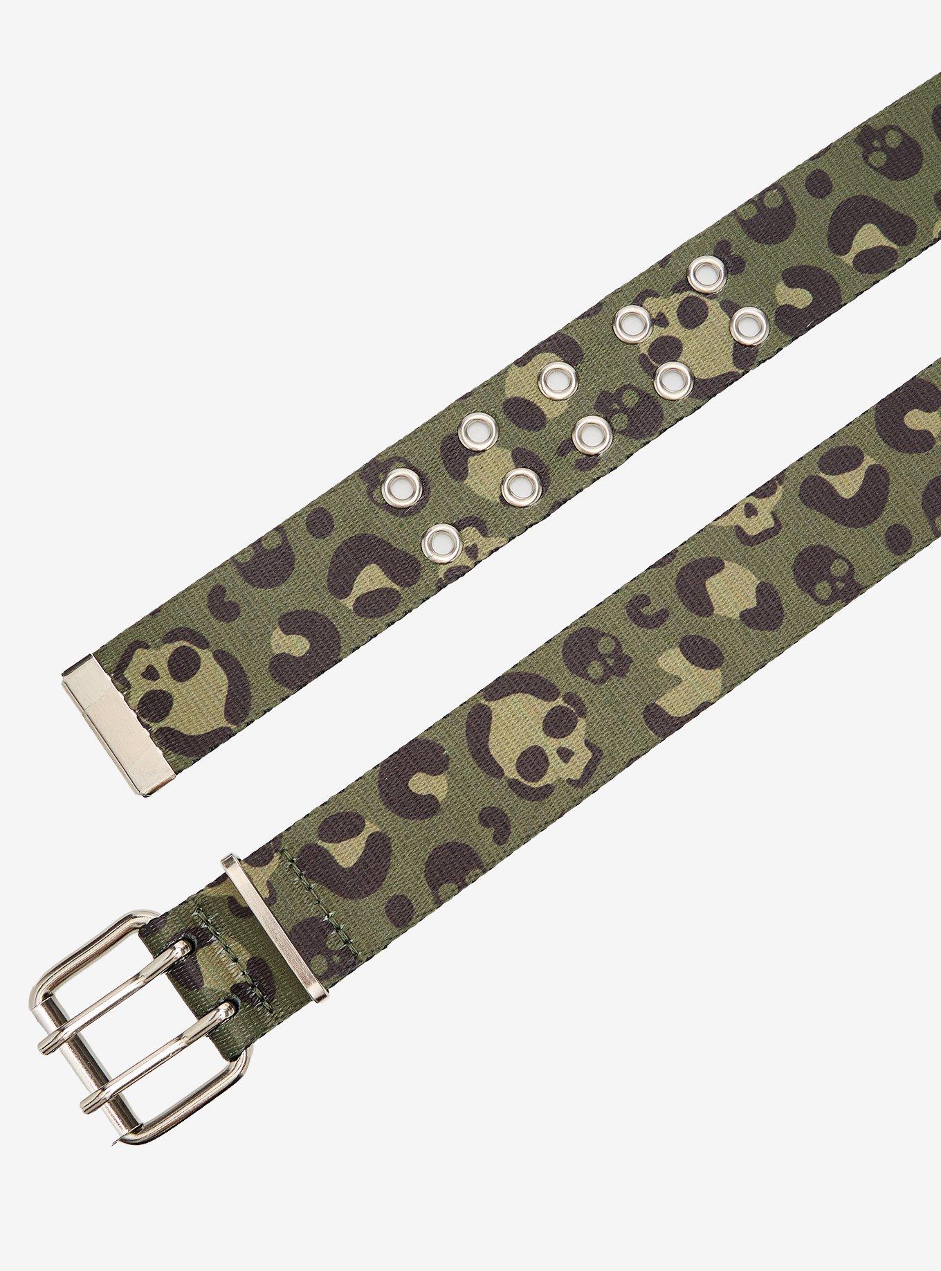 Olive Leopard Skull Canvas Belt, BLACK, alternate - view 2