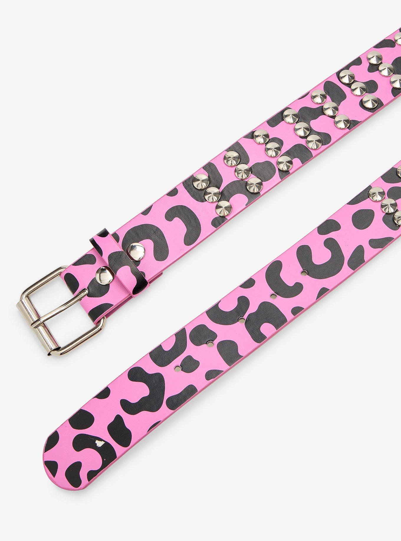 Pink Leopard Cone Stud Belt, BLACK, alternate - view 2