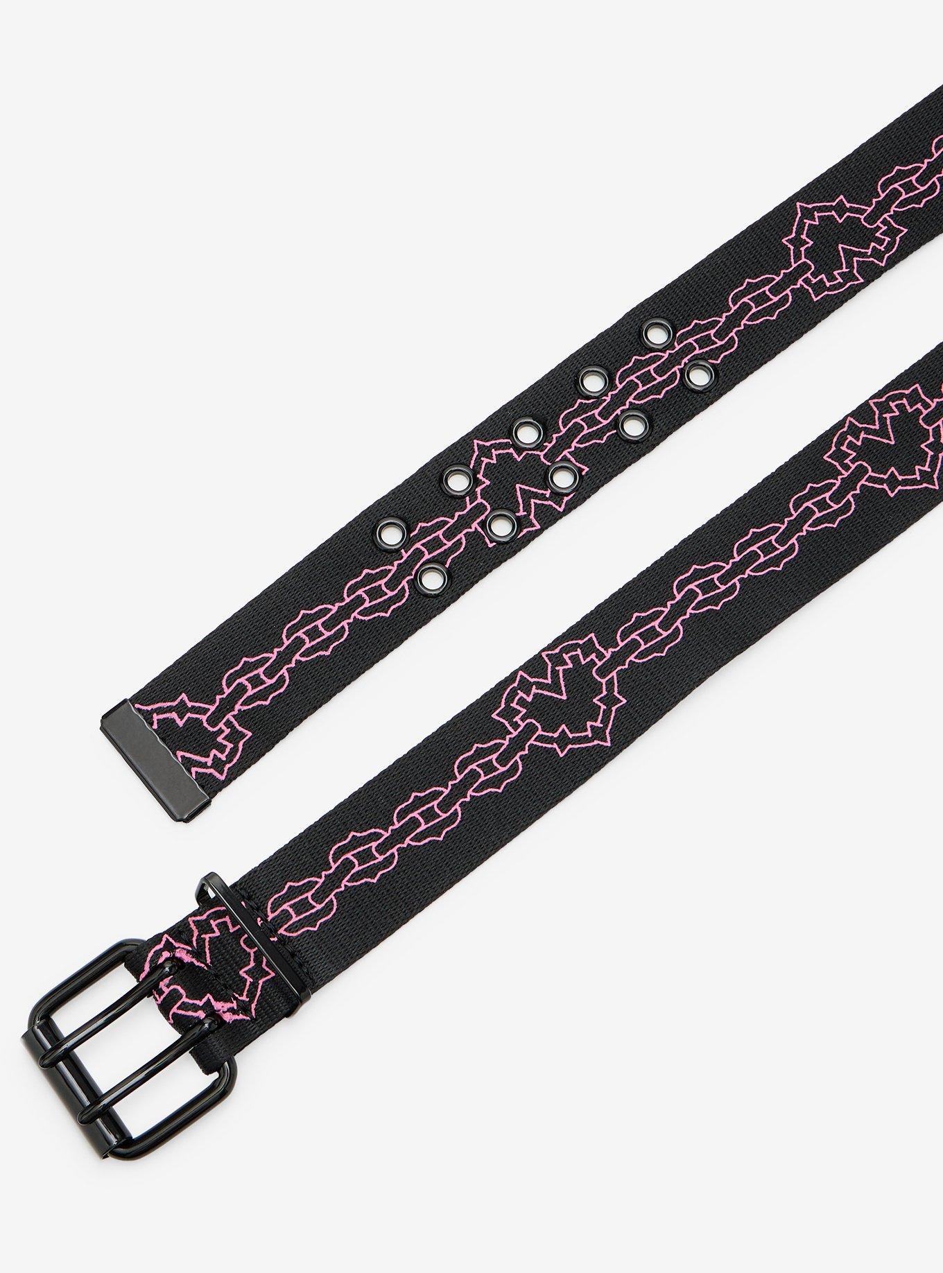 Black & Pink Heart Barbed Wire Canvas Belt, BLACK, alternate - view 2