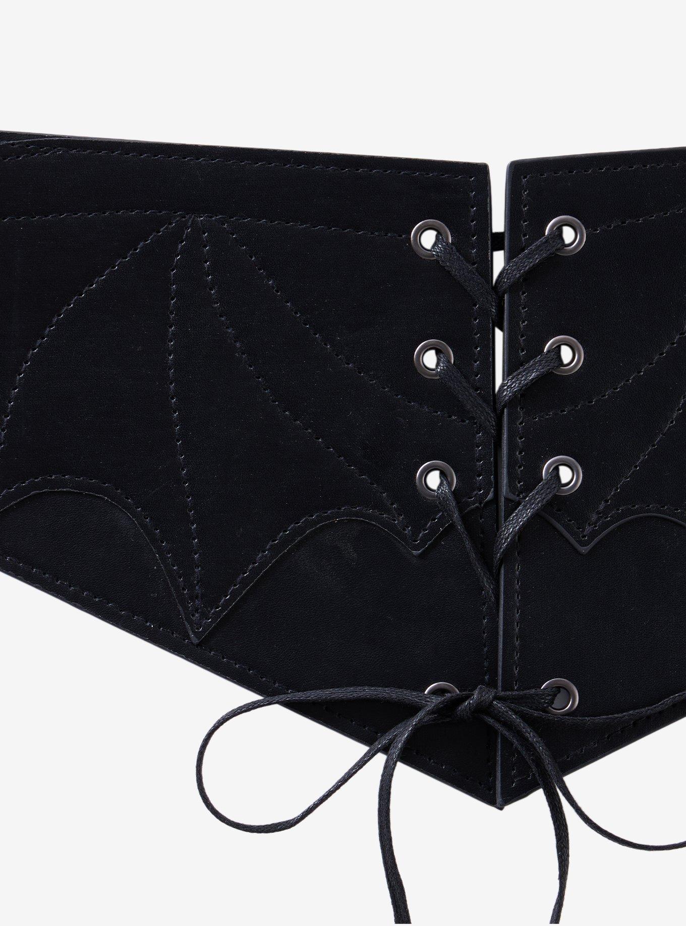 Bat Wing Lace-Up Corset Belt, BLACK, alternate - view 2