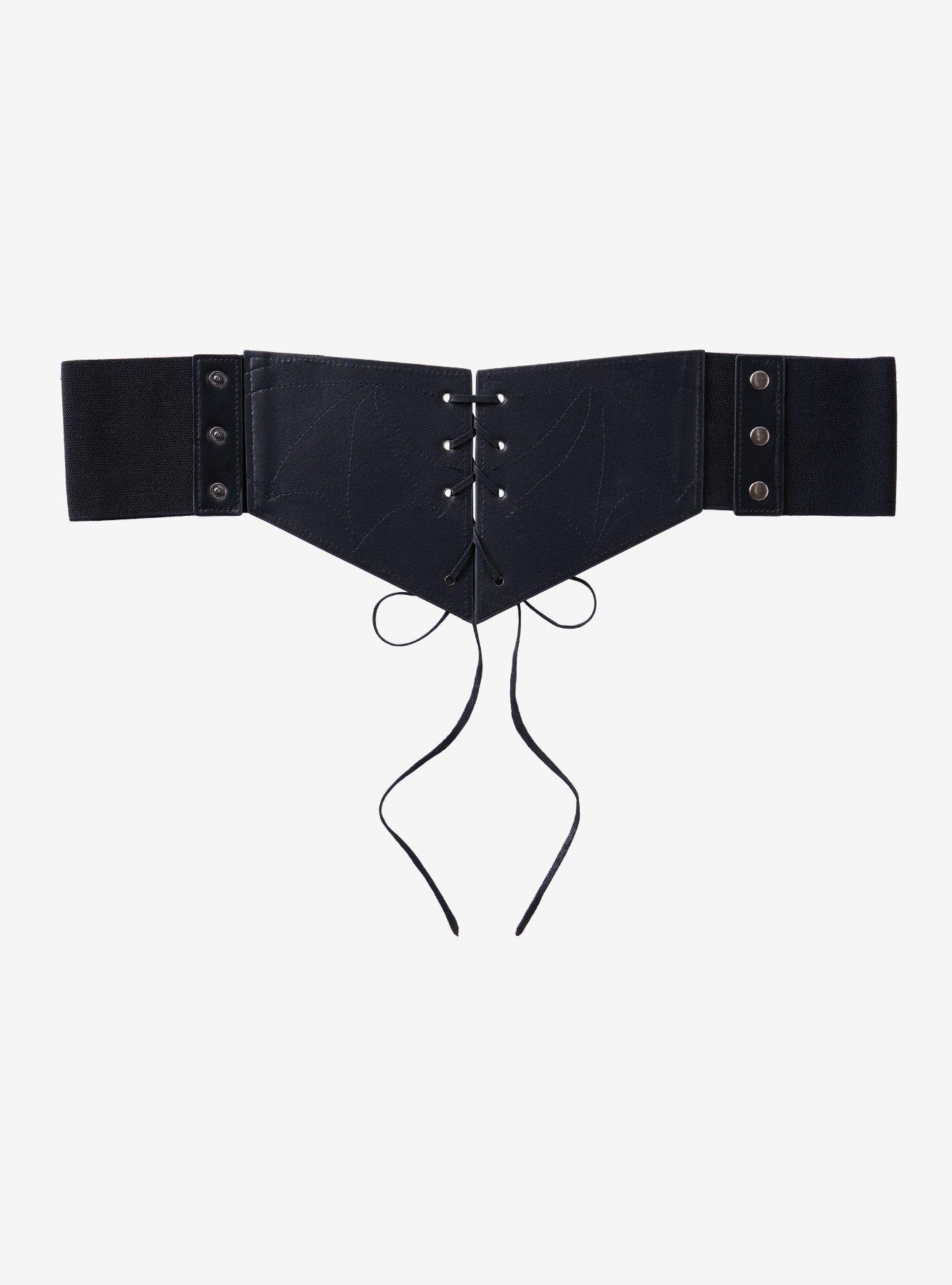 Bat Wing Lace-Up Corset Belt, BLACK, alternate - view 3