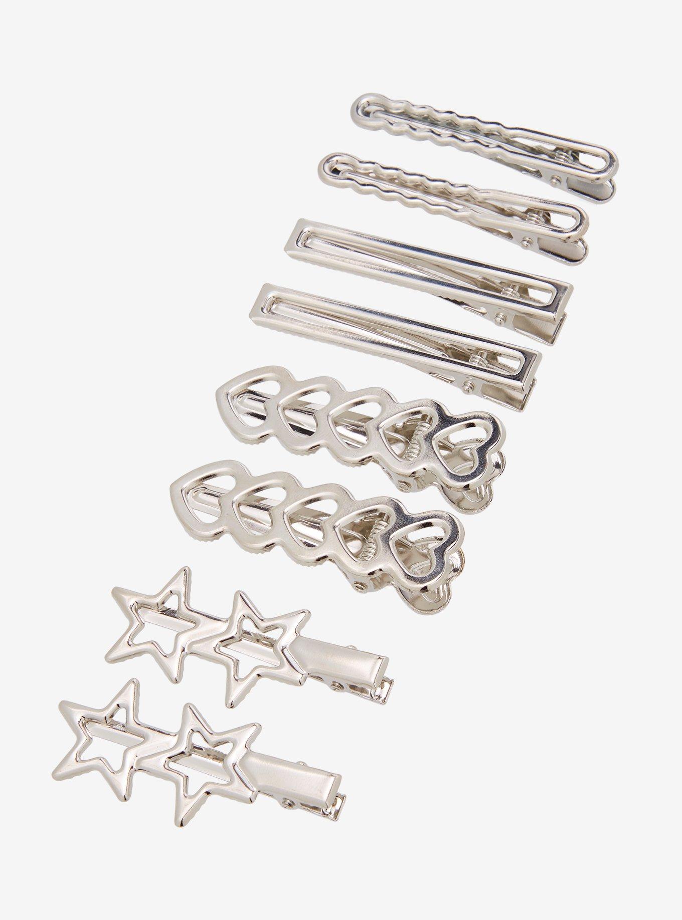 Black Heart Silver Star Heart Hair Clip Set, , alternate - view 3