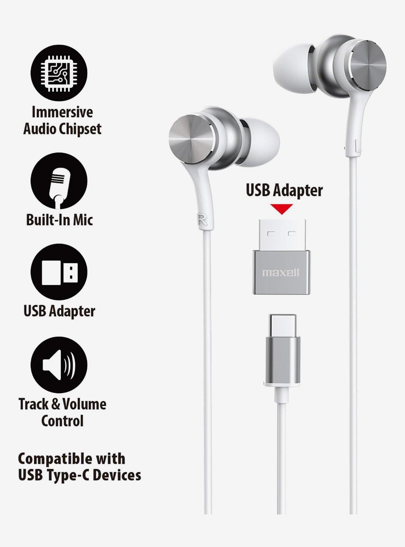 Maxell Fusion X USB-C Wired Earbud with Mic White, , hi-res