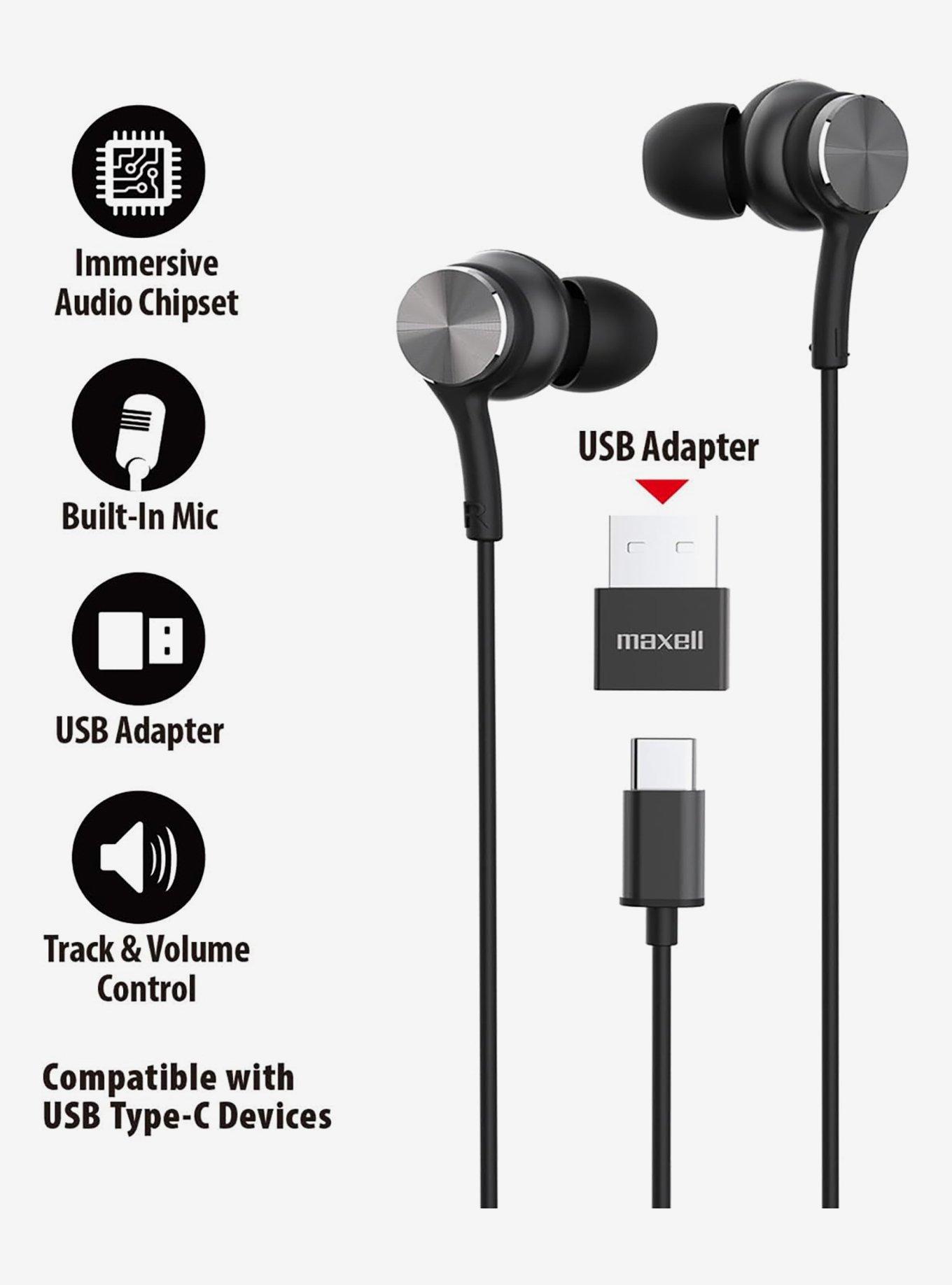Maxell Fusion X USB-C Wired Earbud with Mic Black, , hi-res