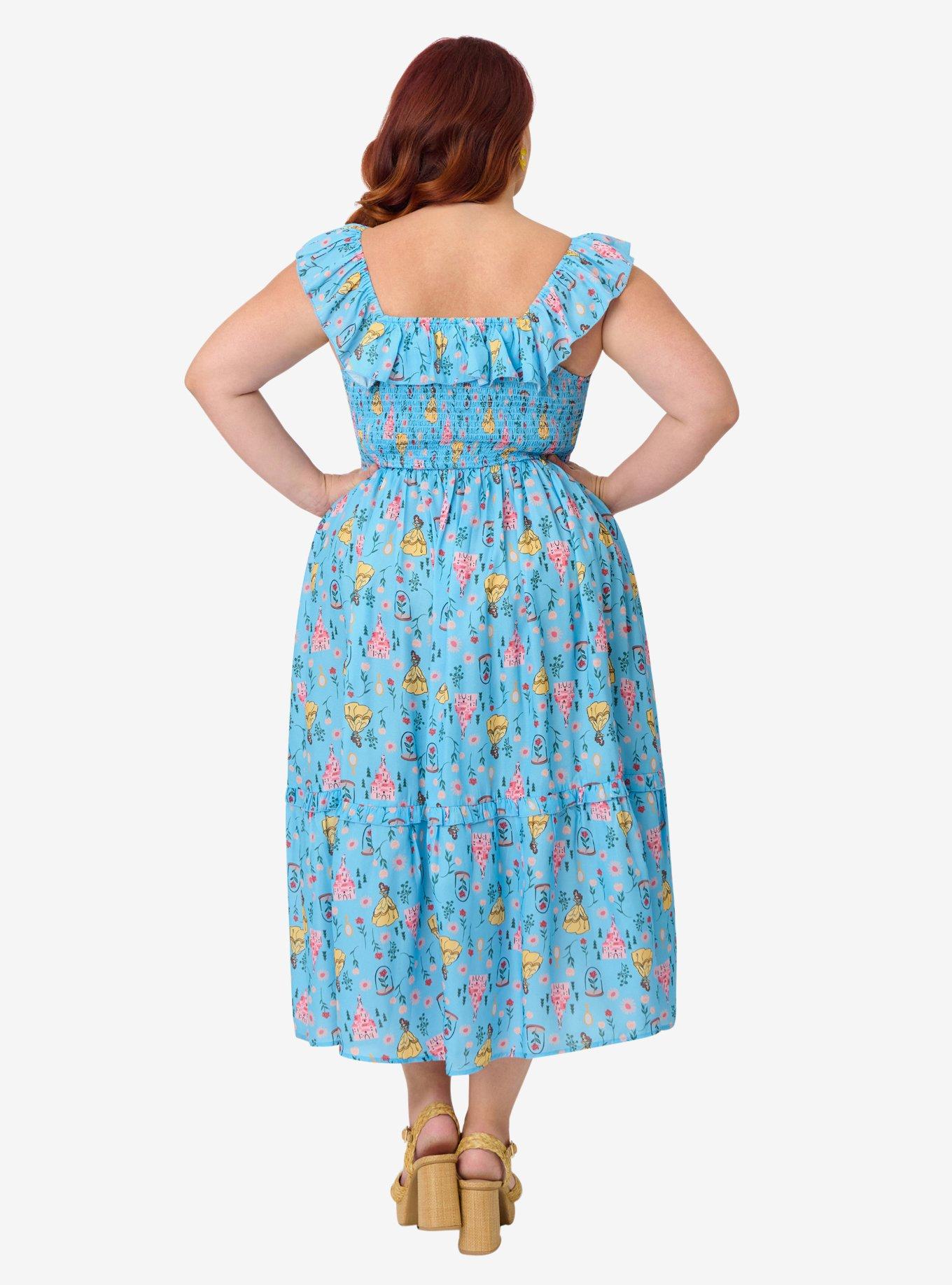 Disney Beauty and the Beast Collection by Unique Vintage Plus Size Blue Beauty & Beast Midi Dress, , hi-res