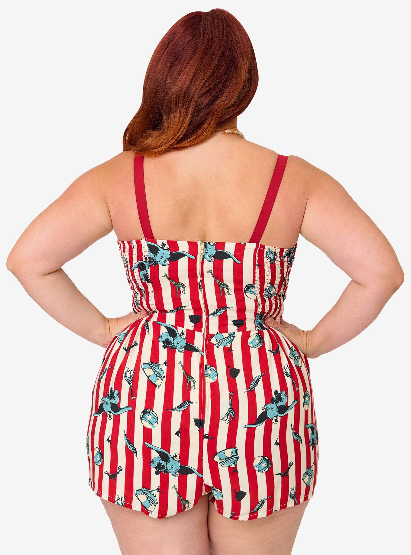 Disney Dumbo Collection by Unique Vintage Plus Size Red Stripe Romper, , hi-res