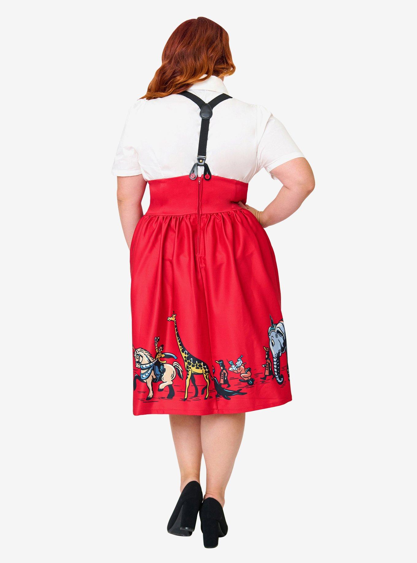 Disney Dumbo Collection by Unique Vintage Plus Size Red Ringmaster Suspender Swing Skirt, , hi-res