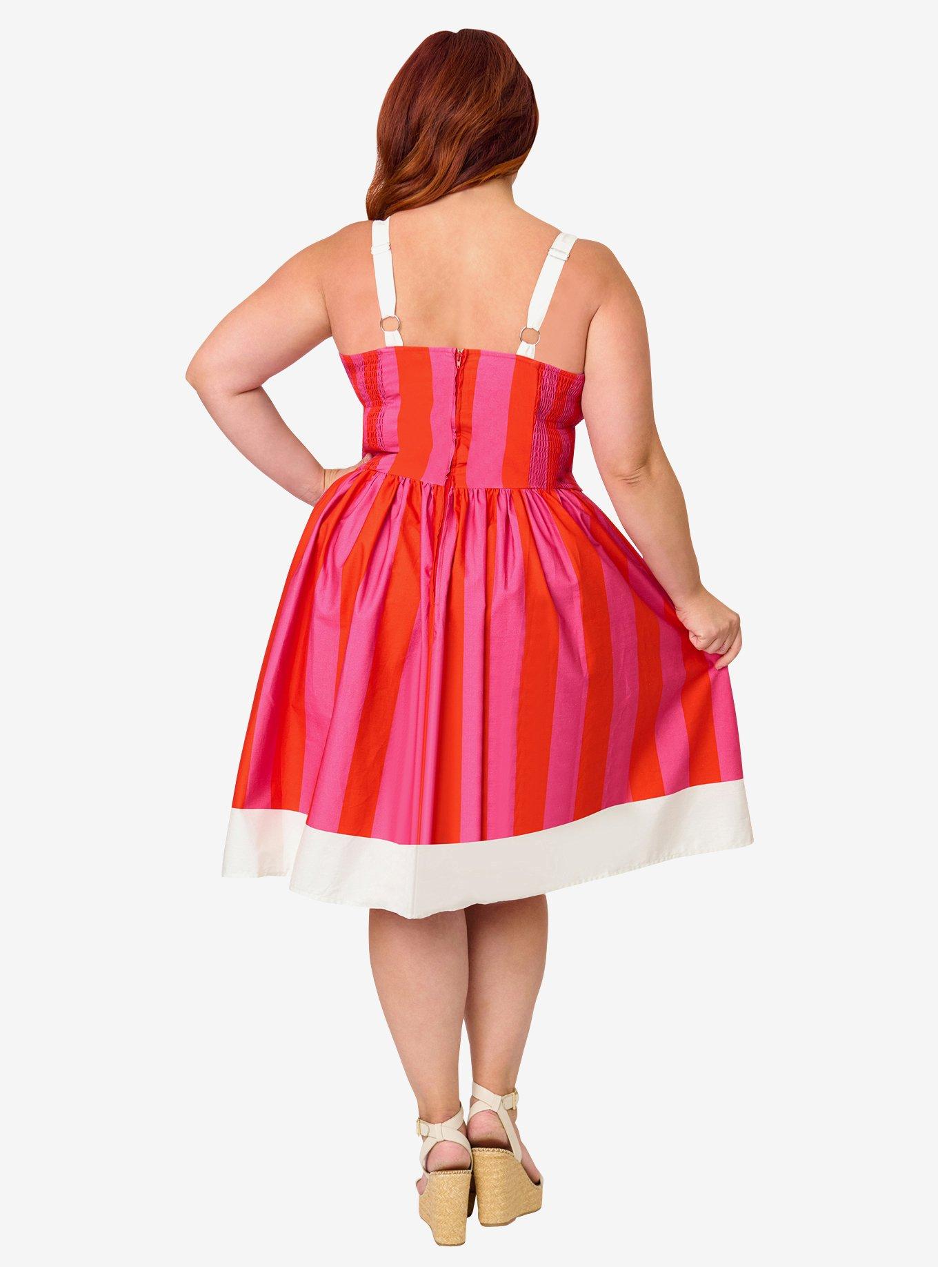 Disney Dumbo Collection by Unique Vintage Plus Size Red & Pink Stripe Dumbo Swing Dress, , hi-res